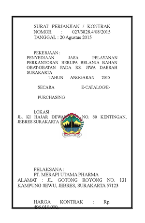 Nabilla Fixx Surat Perjanjian Kontrak Nomor 027 3828 08 Tanggal 20 Agustus 2015 Pekerjaan Studocu