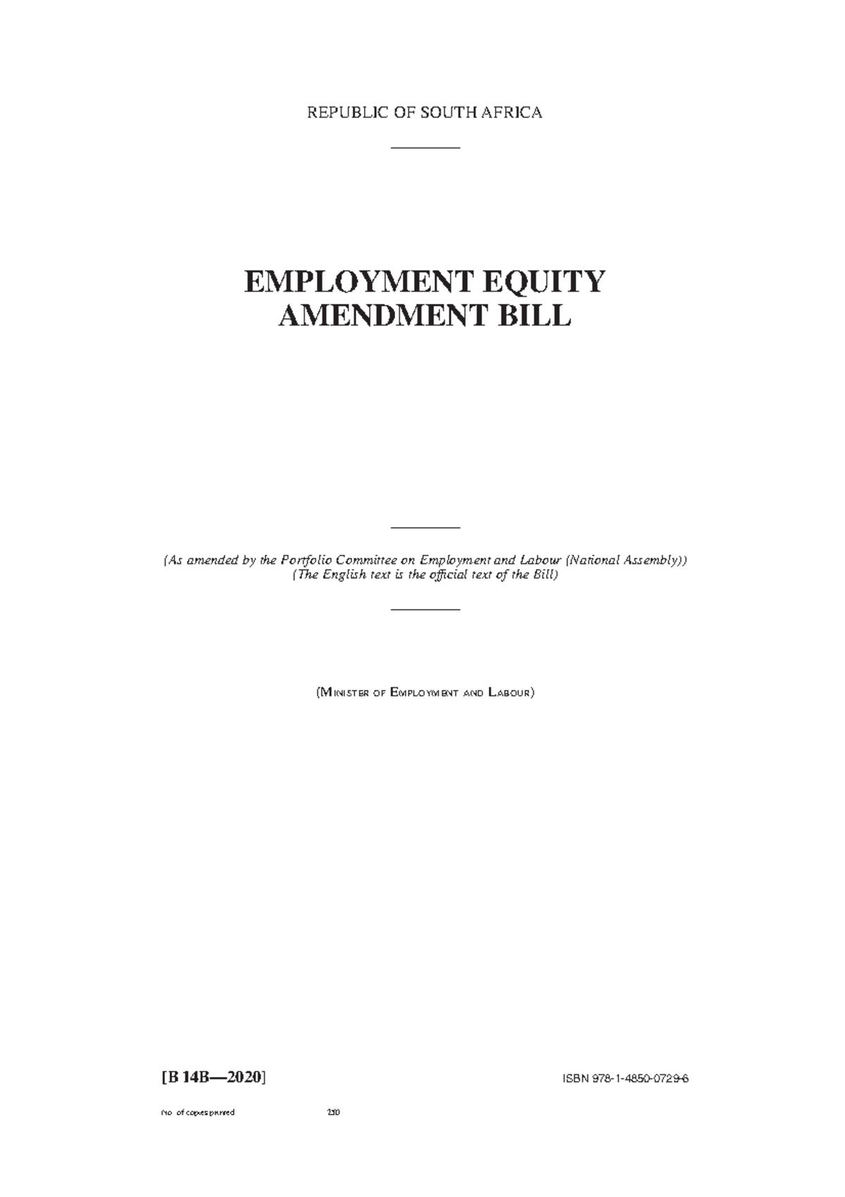 B14B 2020 Employment Equity Amendment Bill - REPUBLIC OF SOUTH AFRICA ...