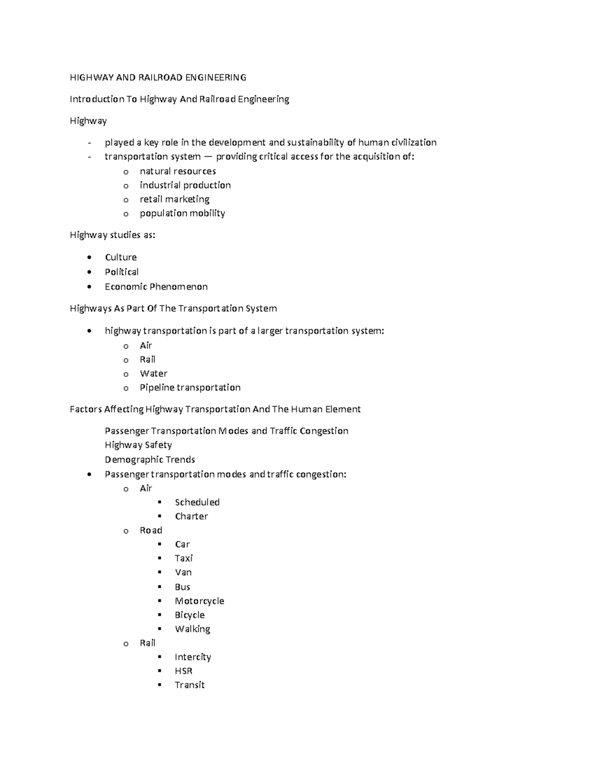 Highway and Railroad ENgineering and Highway Development Planning Part ...