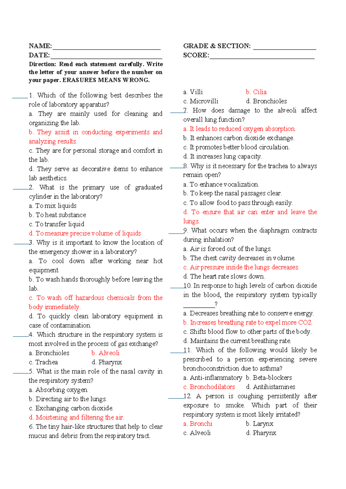 Science 9 1ST SEMI Quarter Examination9 science exam - NAME
