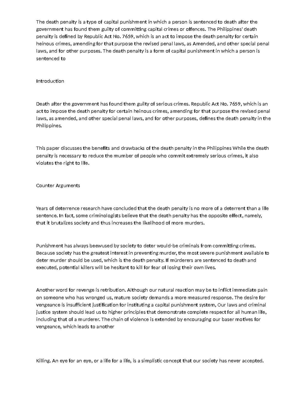 Document 1 position paper - The death penalty is a type of capital ...