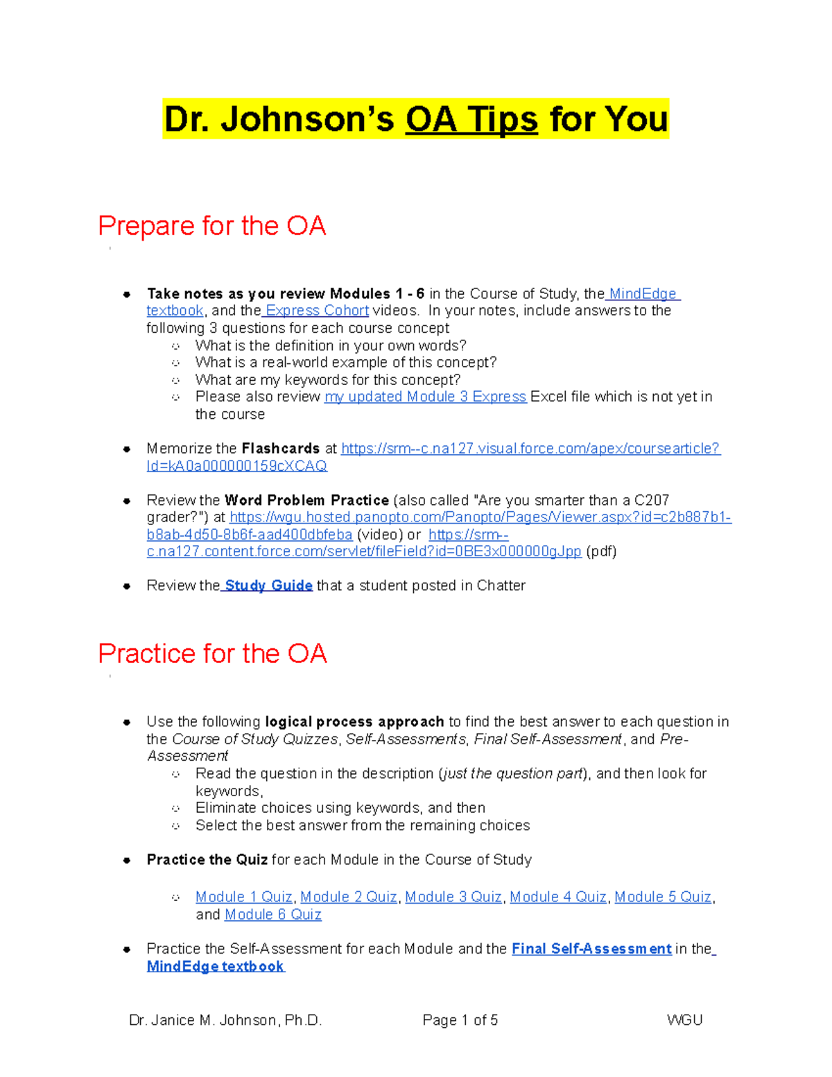 OA Tips - Tips to pass the OA - Dr. Johnson’s OA Tips for You Prepare ...