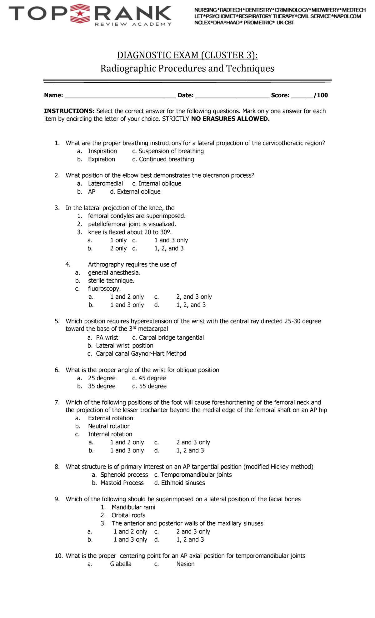 Cluster 3 ( Radposi) - SUMMARY FOR ETHICS, ANATOMY, RADBIO, RADPRO ...