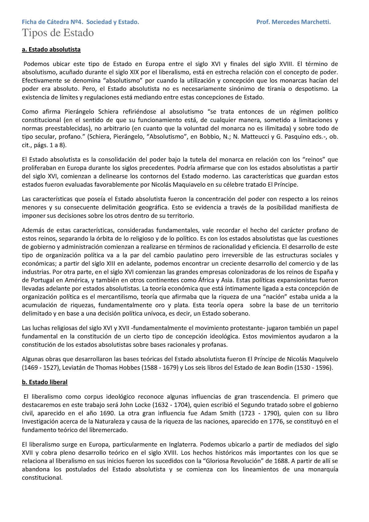 El Estado Moderno Garabedian - Ficha De C·tedra N∫4. Sociedad Y Estado ...