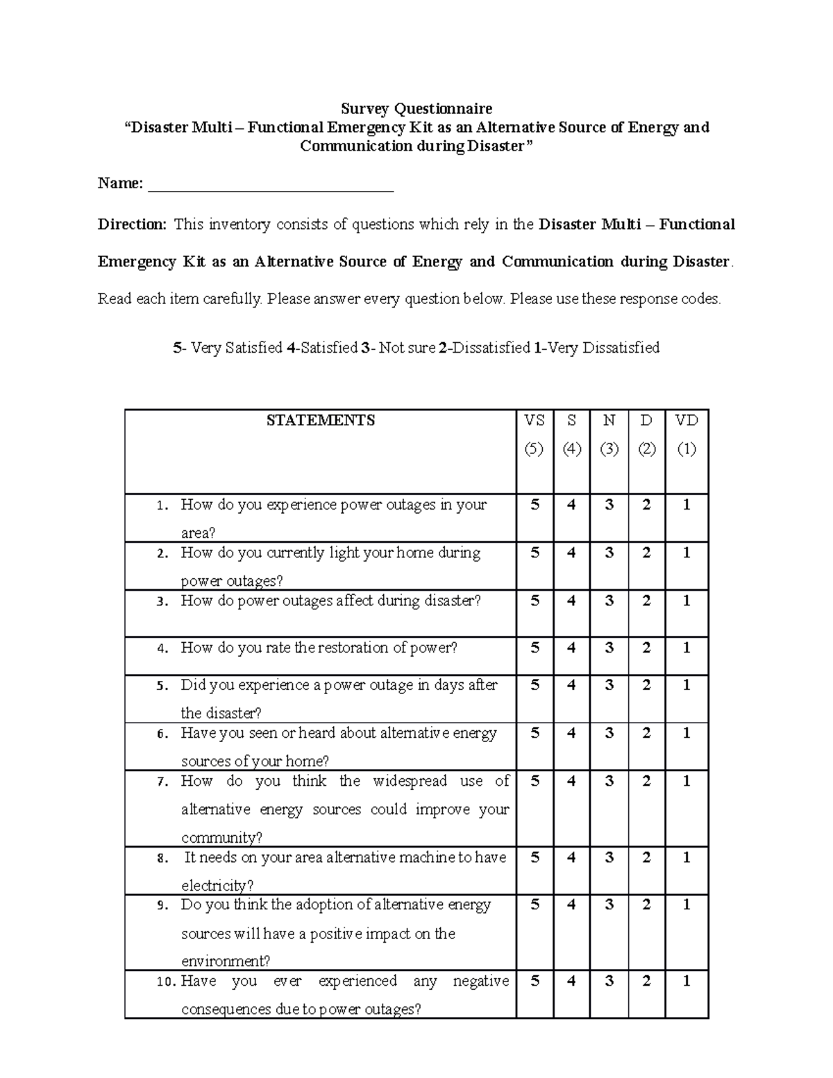 Survey questionnaire Group#3 - Survey Questionnaire “Disaster Multi ...