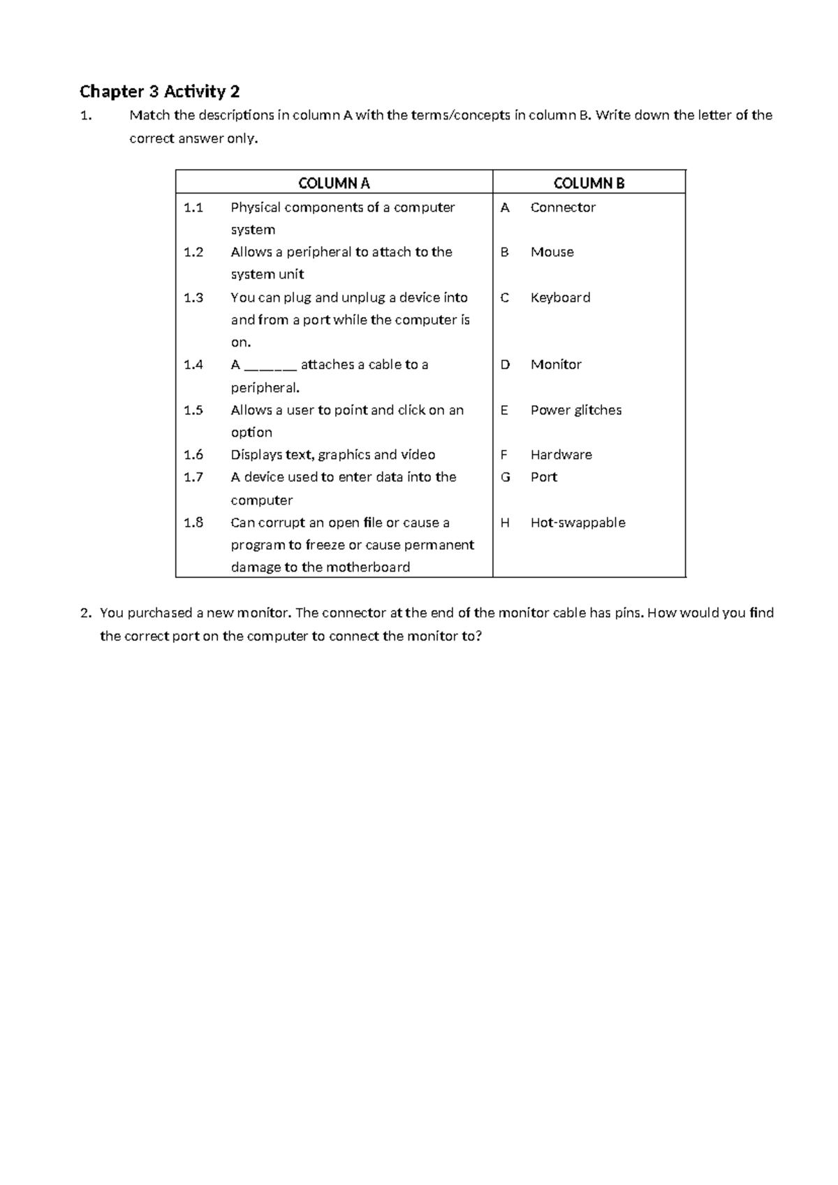 LB 3 2 - activity - Chapter 3 Activity 2 1. Match the descriptions in ...