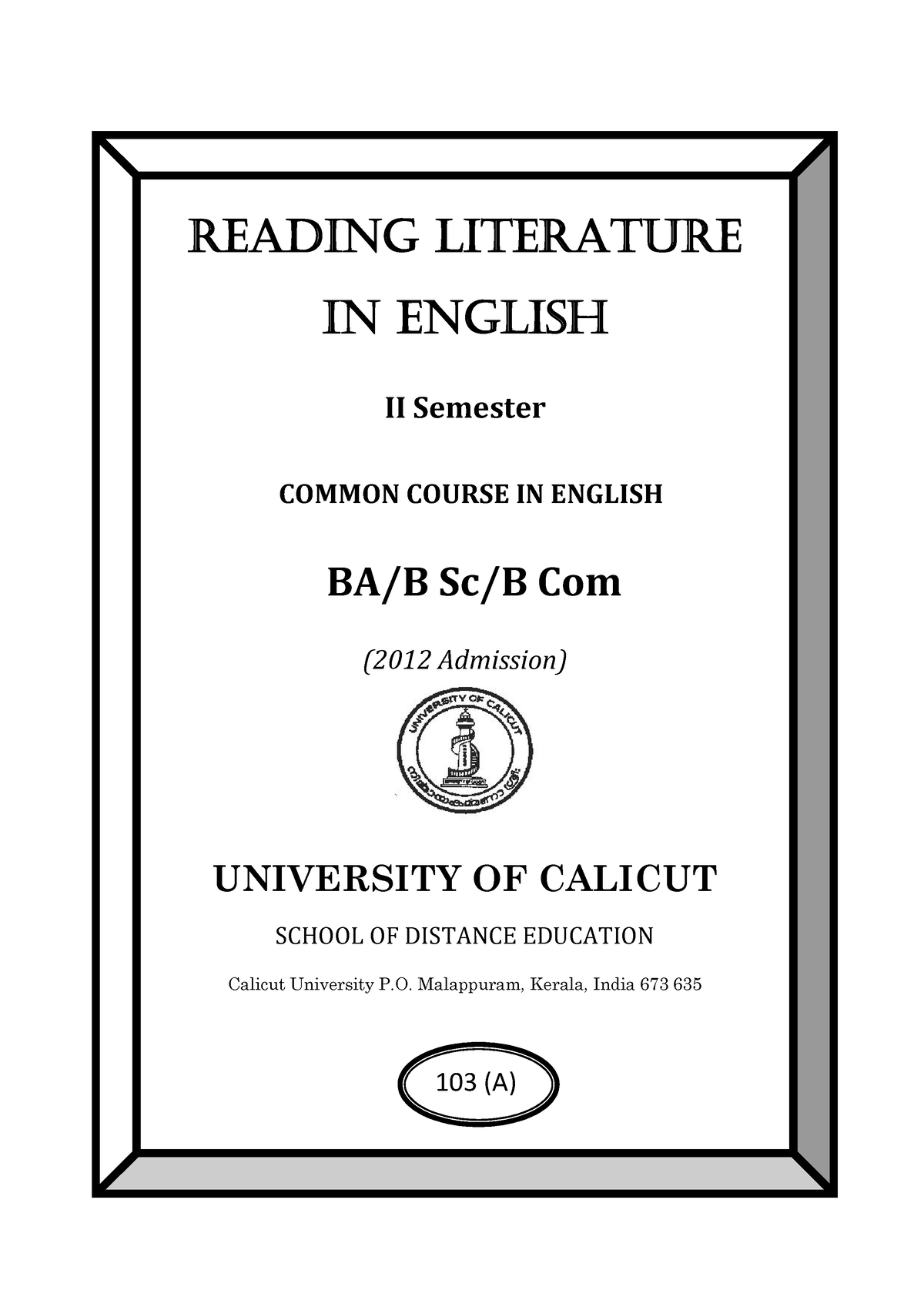 Common Reading Literature READING LITERATURE IN ENGLISH II Semester 