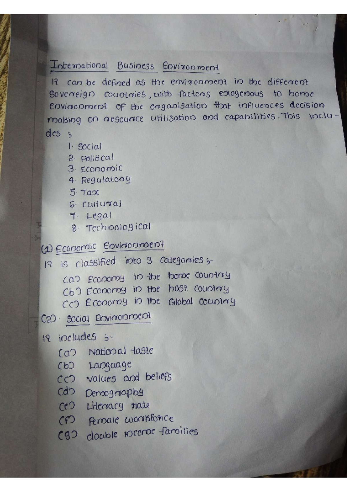 International business environment - This des 1. social 2. political 3 ...