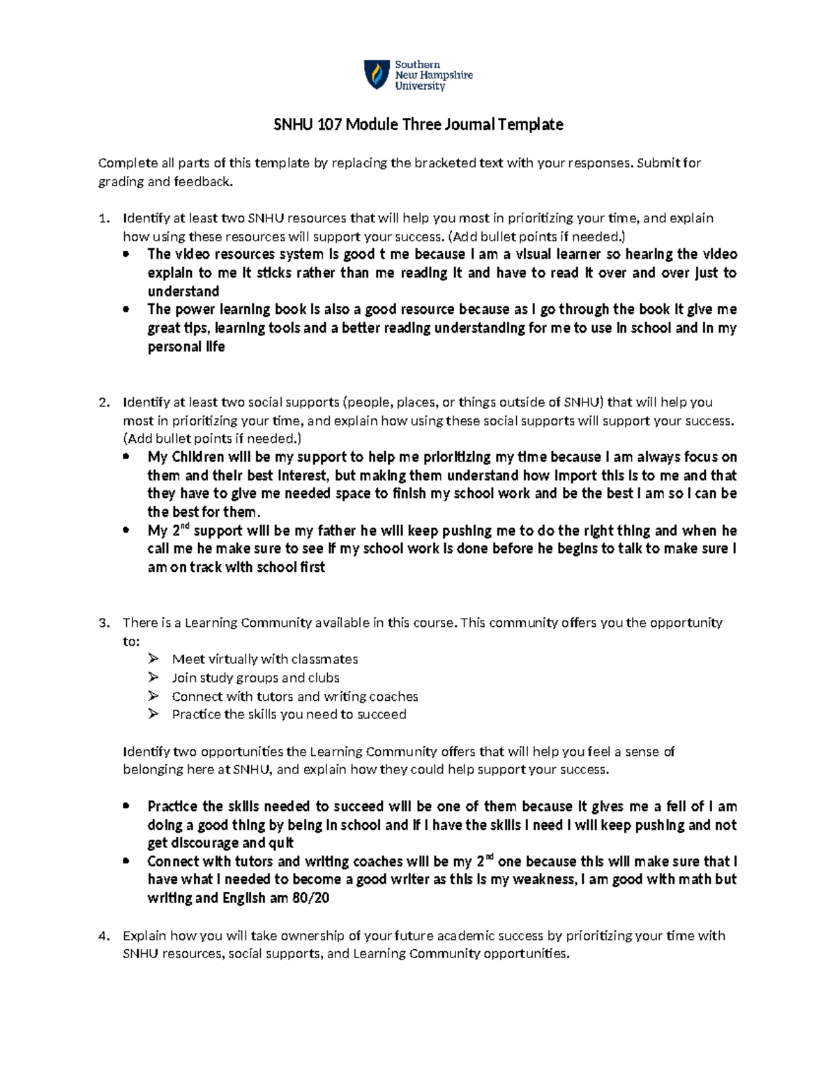 SNHU 107 Module Three Journal Template answer back - SNHU 107 Module ...