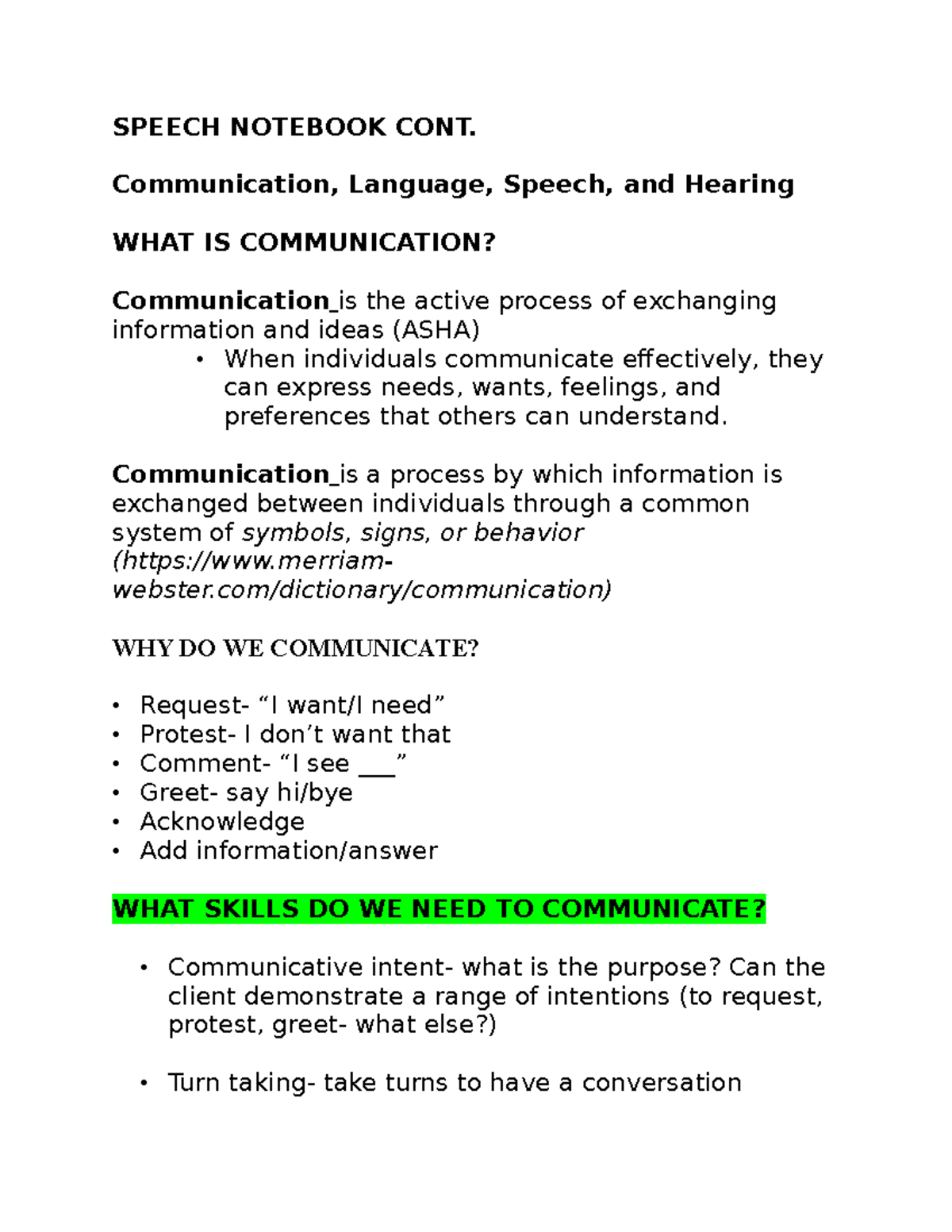 Scope of practice conti - SPEECH NOTEBOOK CONT. Communication, Language ...