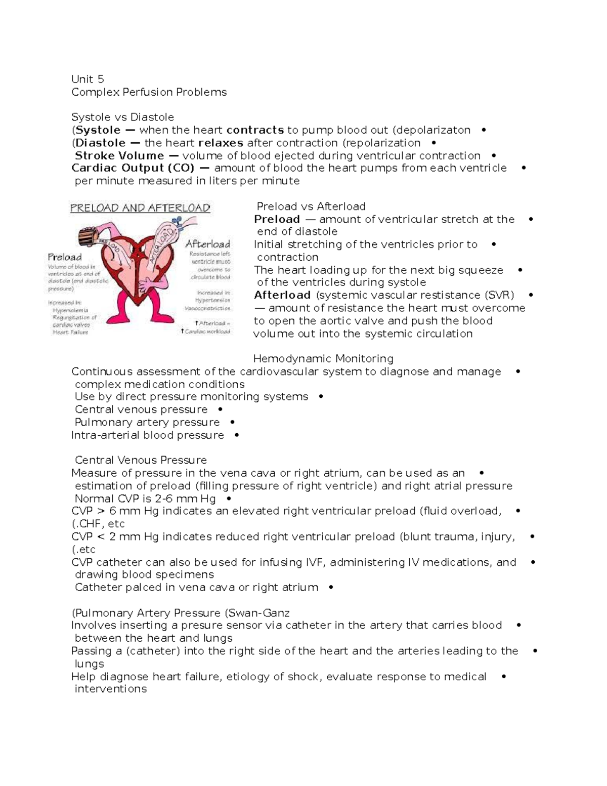 EXAM 3 adult health 3 - Unit 5 Complex Perfusion Problems Systole vs ...