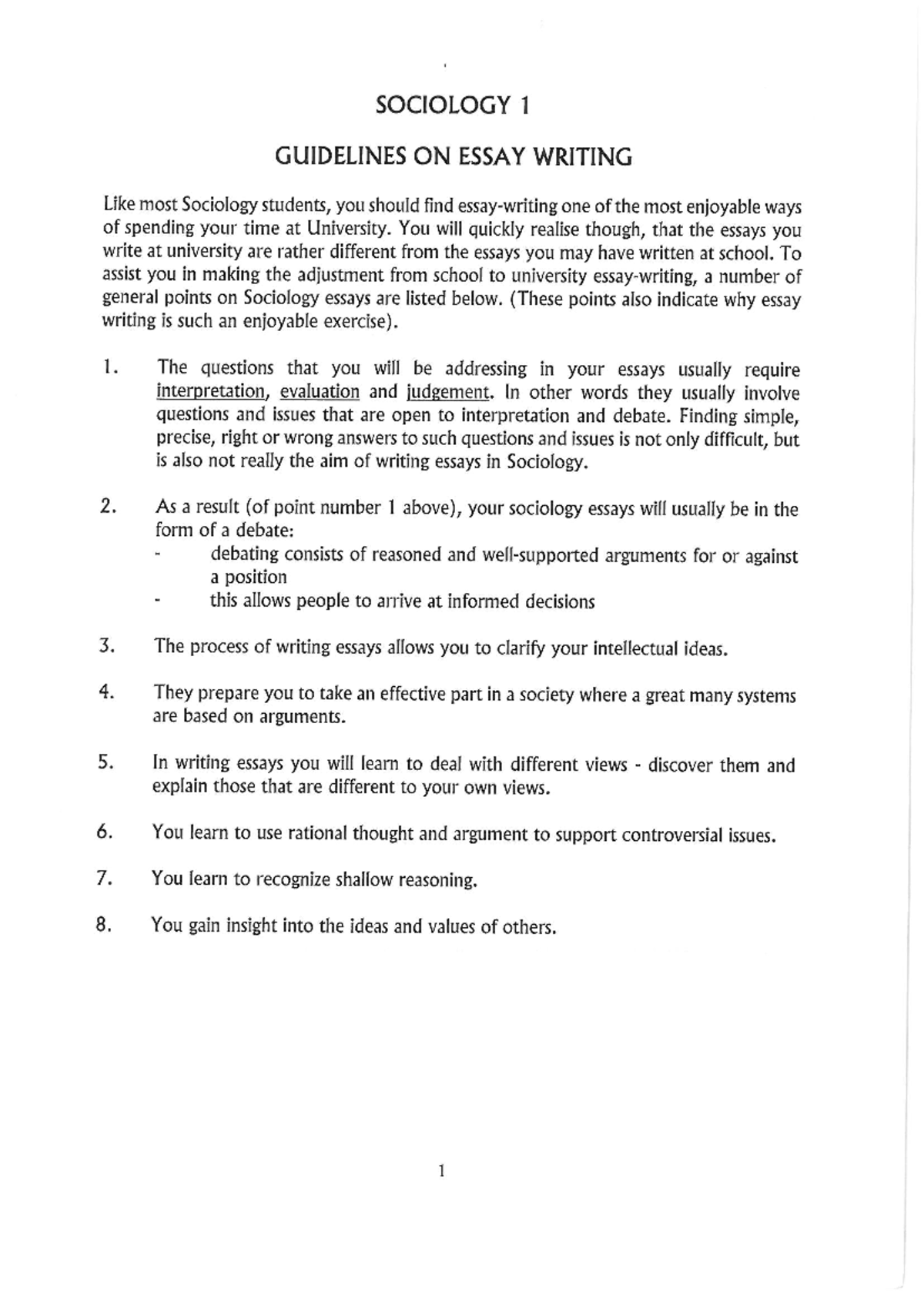 Soc 1- Tut 3(Essay Writing) - Studocu
