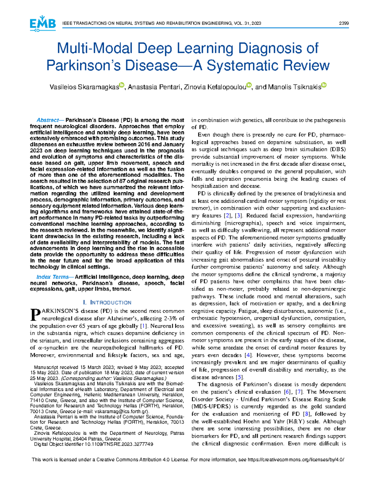 Multi Modal Deep Learning Diagnosis Of Parkinsons Disease A Systematic