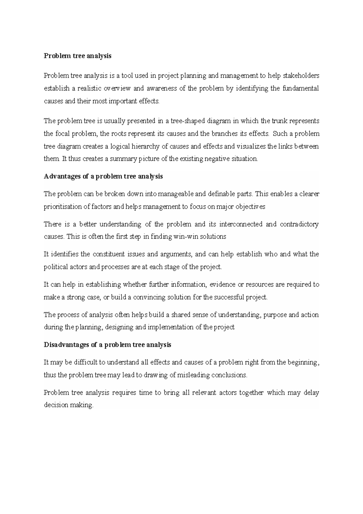 Problem tree analysis - project planning and management - Problem tree ...