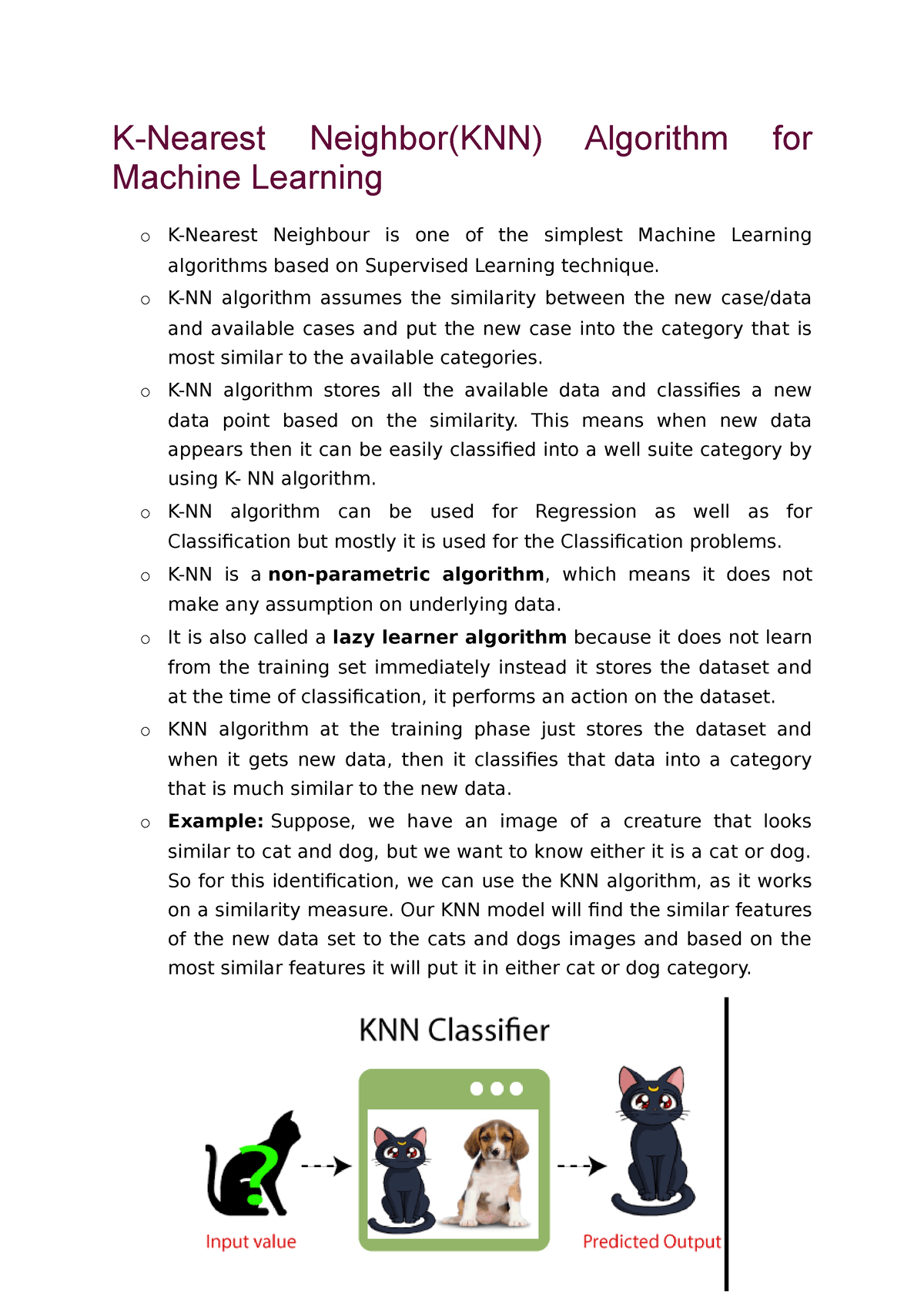 Machine Learning - K-Nearest Neighbor(KNN) Algorithm For Machine ...