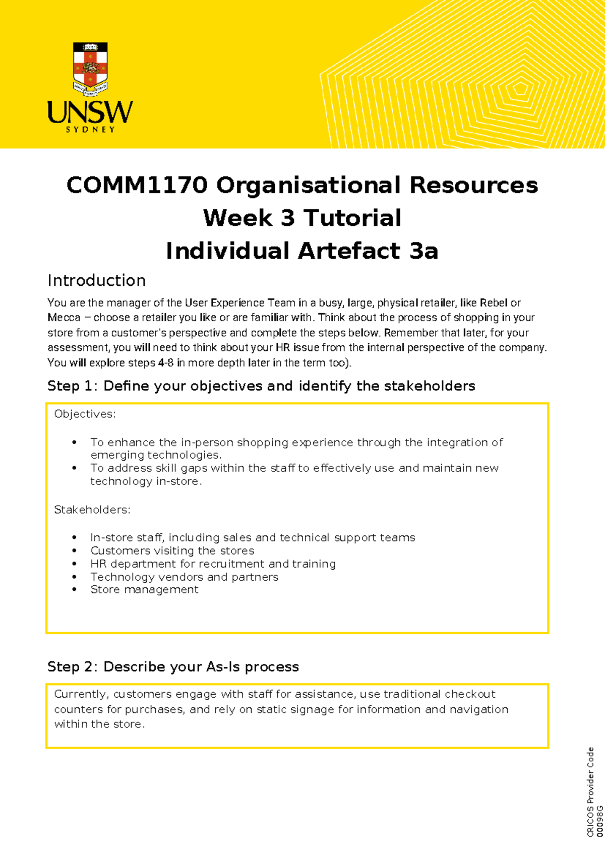 Artefact 3a - COMM1170 Organisational Resources Week 3 Tutorial ...