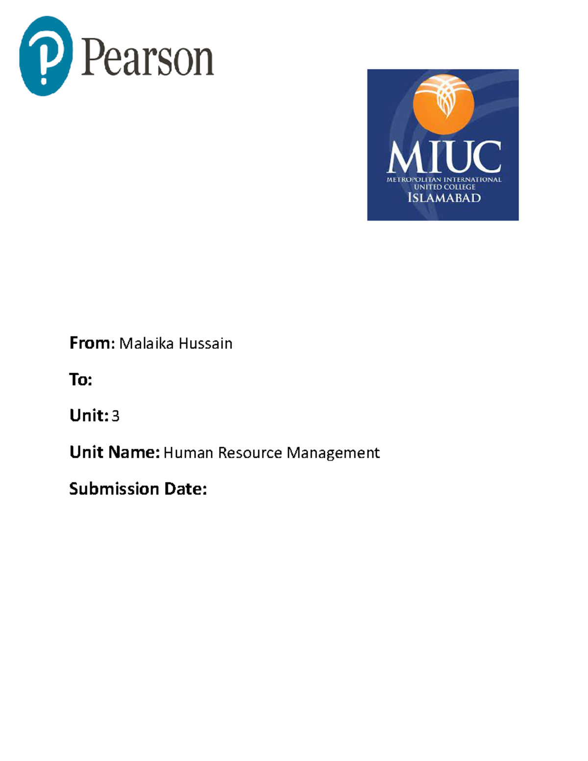 Unit 3 Human Resource Management - From: Malaika Hussain To: Unit: 3 ...