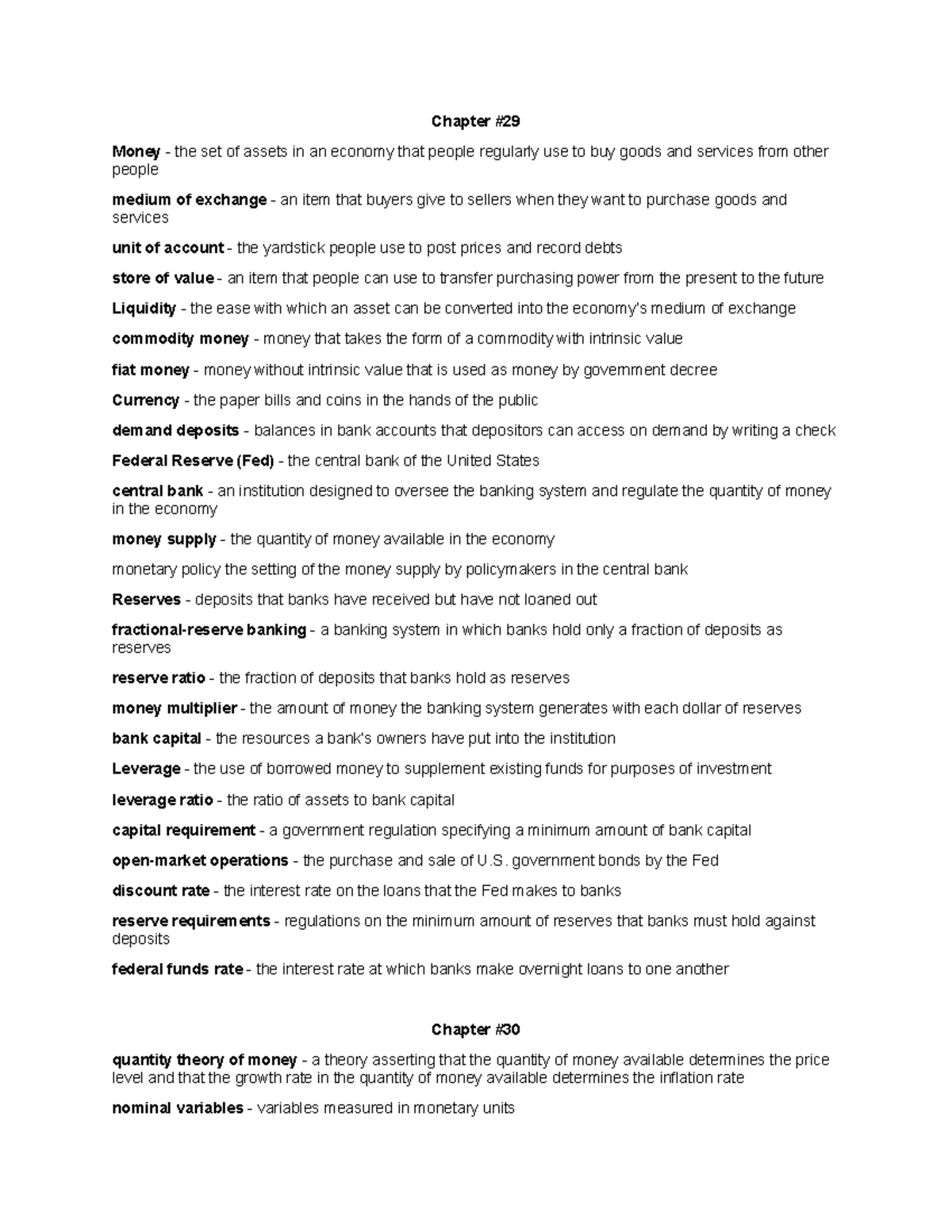 Economics - Google Docs - Chapter # Money - the set of assets in an ...