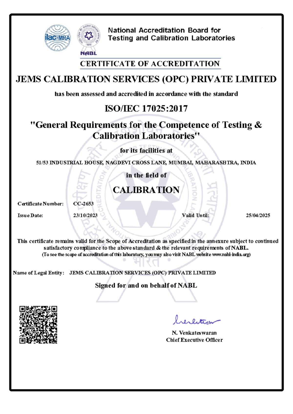 Jems OPC ScopeCC2653 JEMS CALIBRATION SERVICES (OPC) PRIVATE