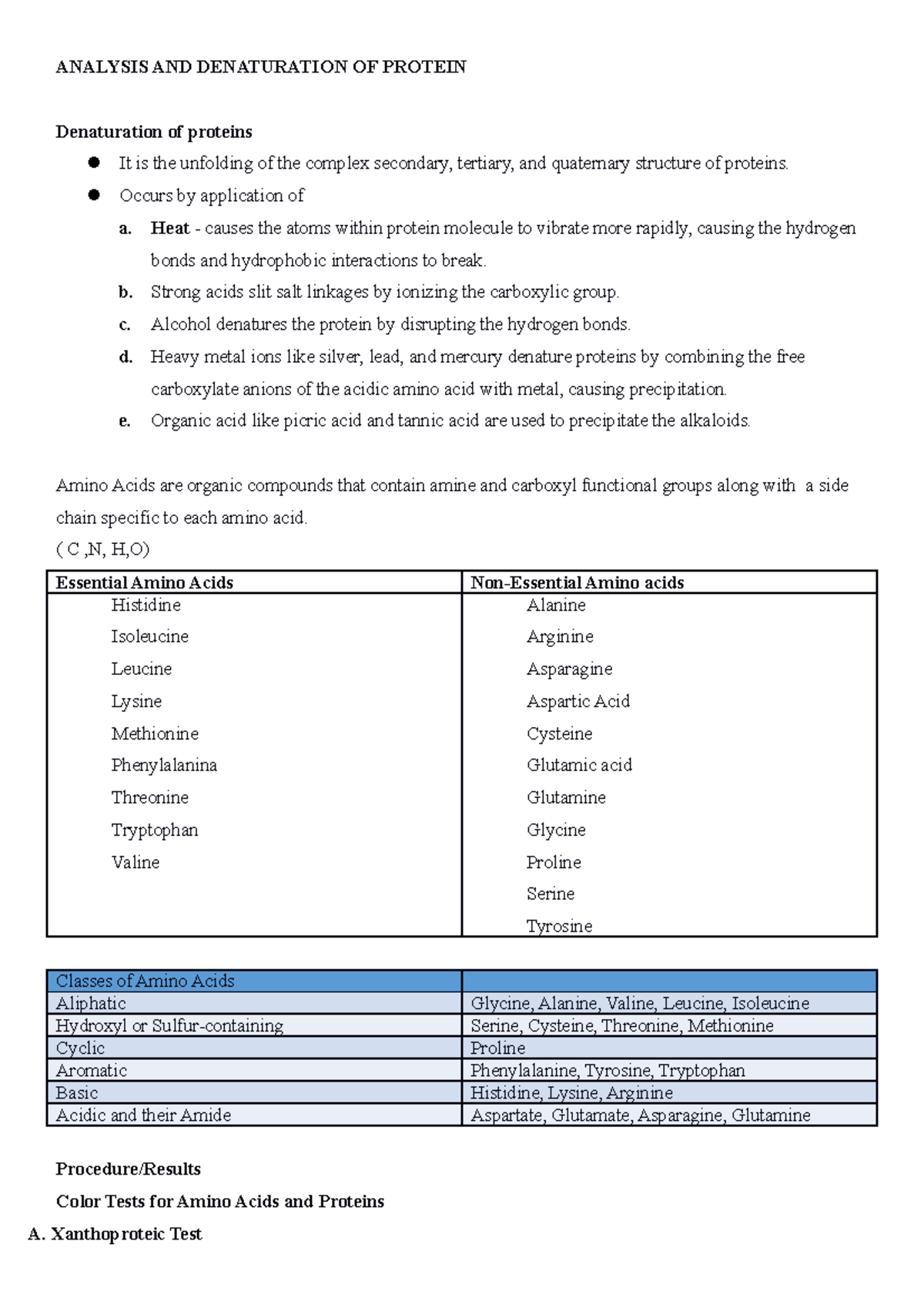 protein denaturation experiment lab report