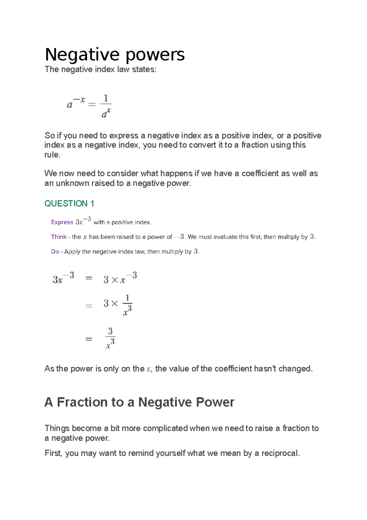 04 - Negative and Fractional powers - Negative powers The negative ...