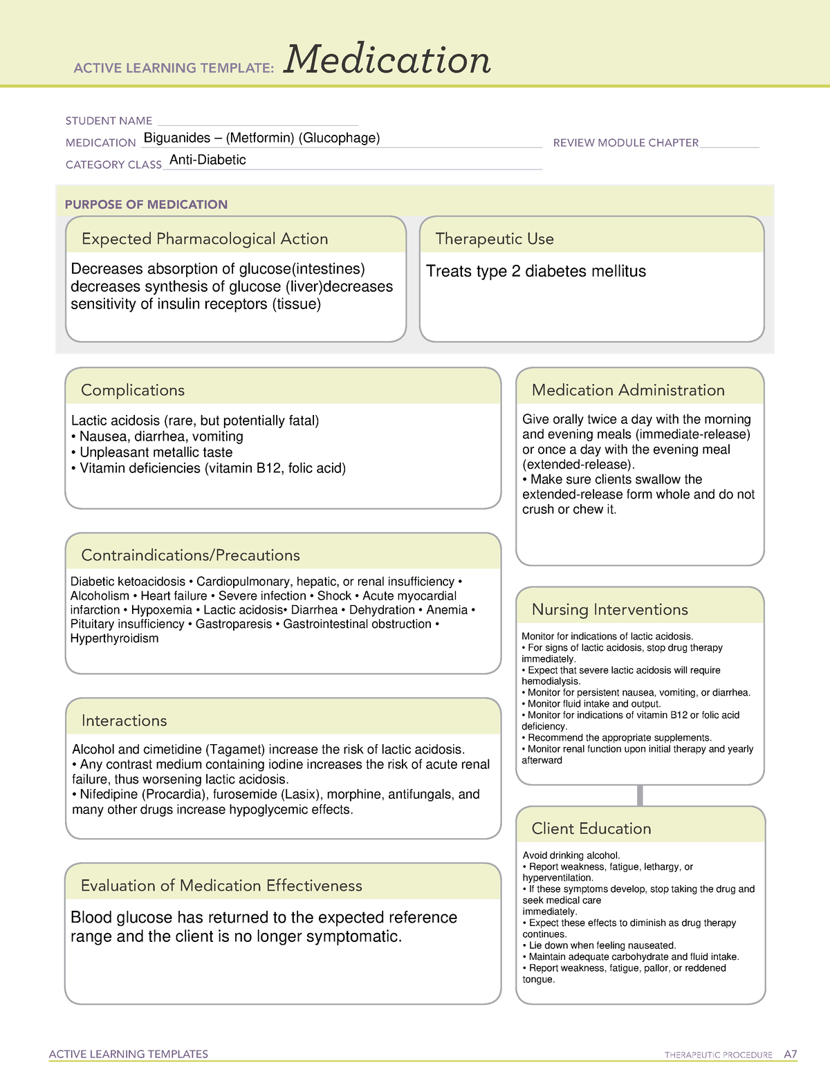 ATI Biguanides (Metformin) (Glucophage) Med Sheet ACTIVE