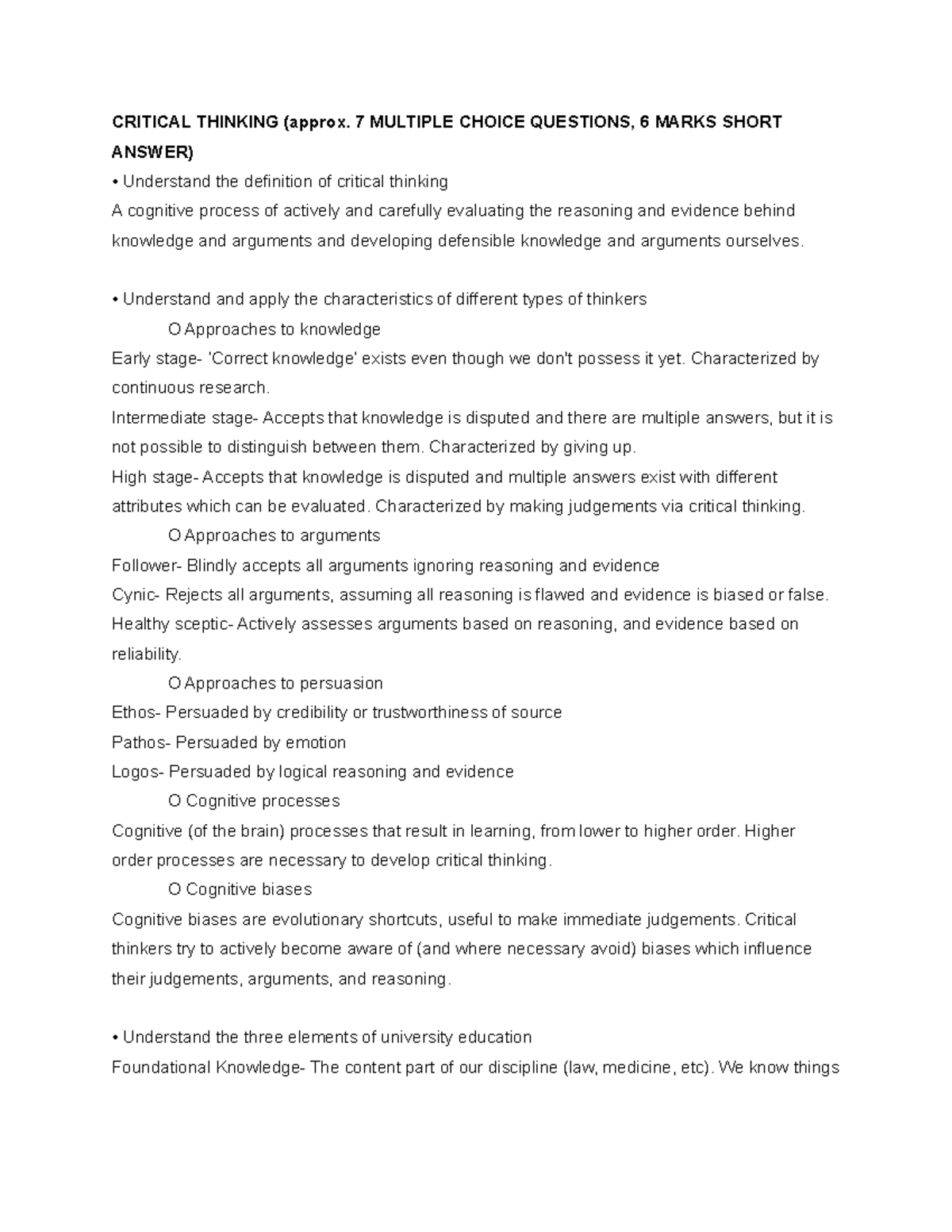 BU121 Midterm Review - CRITICAL THINKING (approx. 7 MULTIPLE CHOICE ...