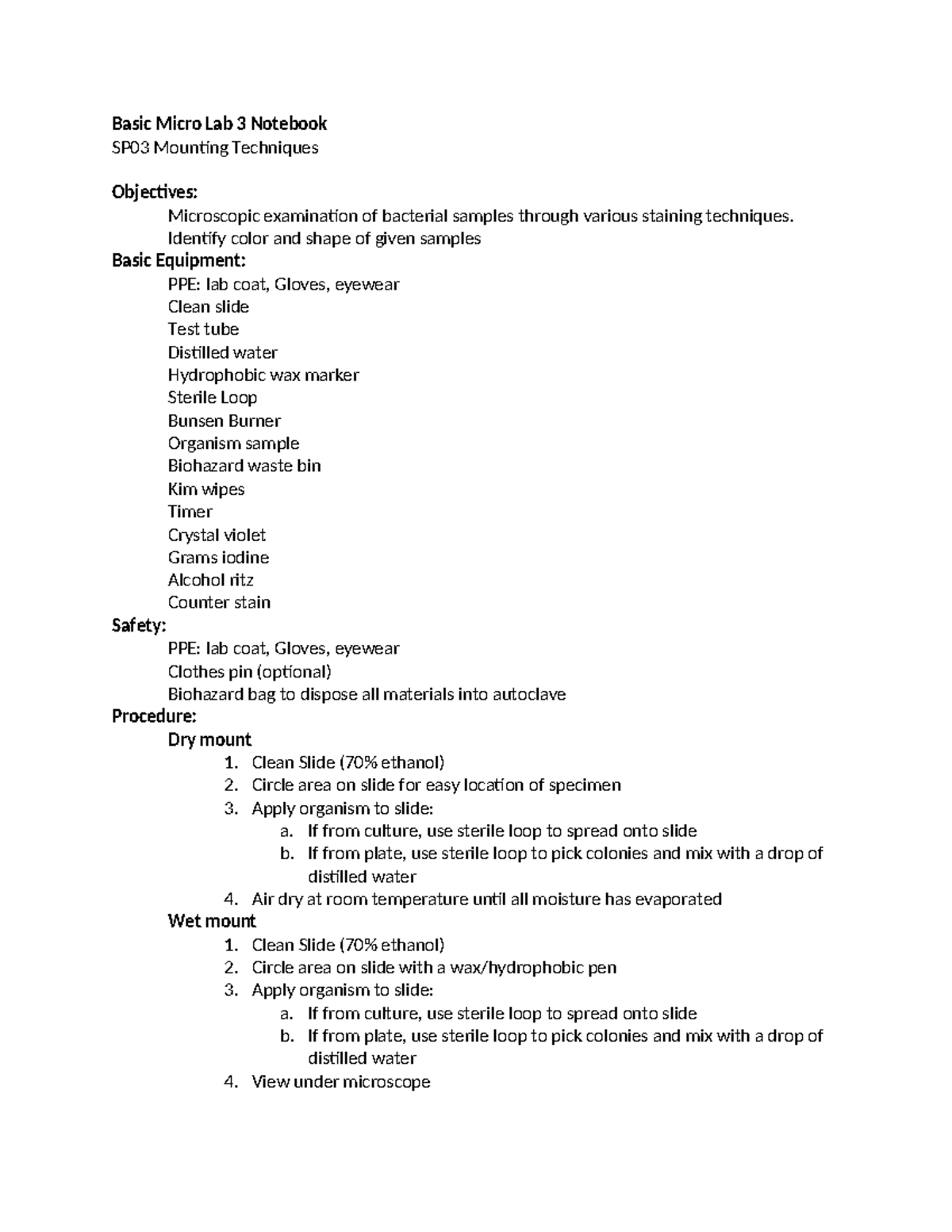 Basic Micro Lab 3 Notebook - Basic Micro Lab 3 Notebook SP03 Mounting ...