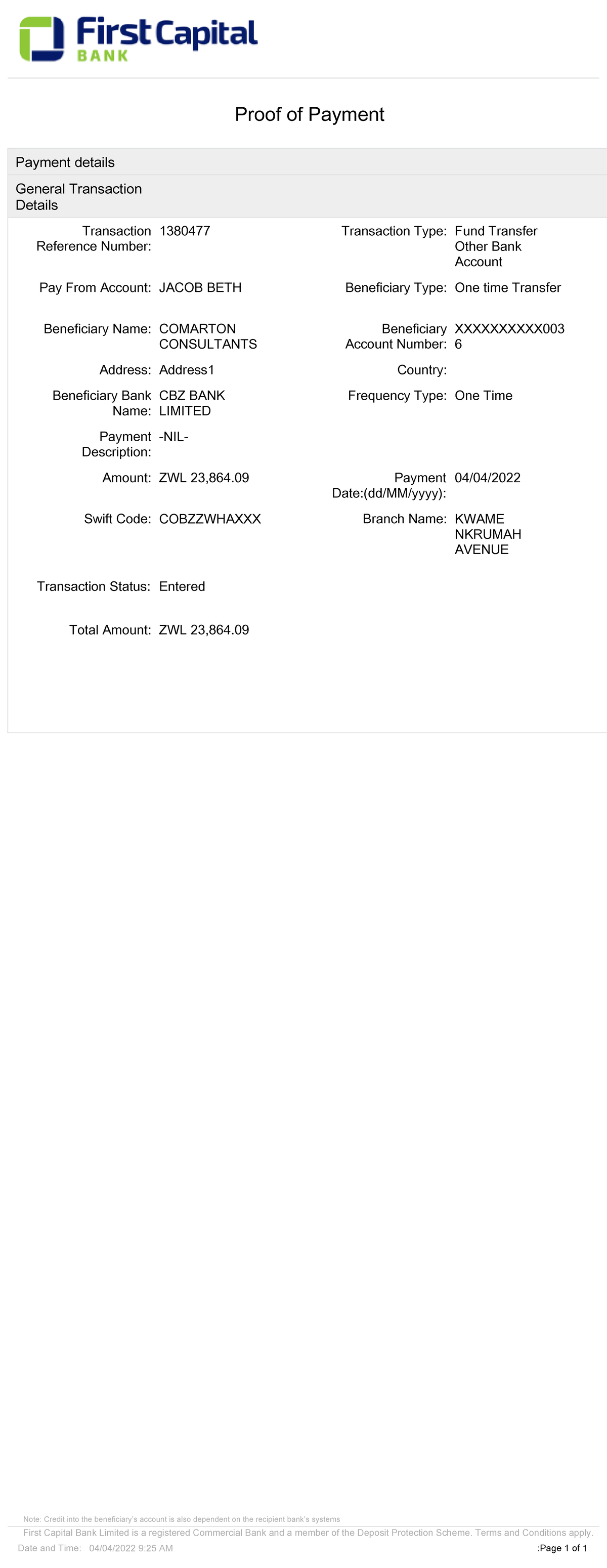 Initiate Single Entry Payment Summary UX 504-04-2022 - Proof of Payment ...