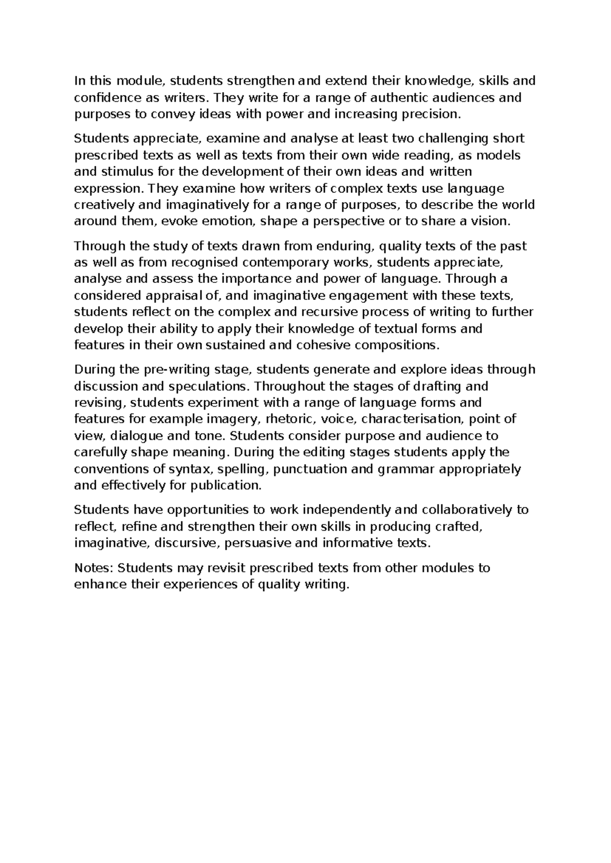 Mod C rubric In this module, students strengthen and extend their