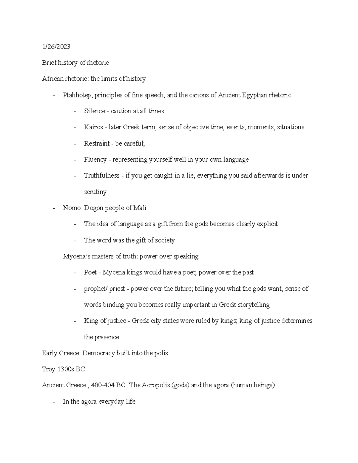 COM 383 notes - 1/26/ Brief history of rhetoric African rhetoric: the ...