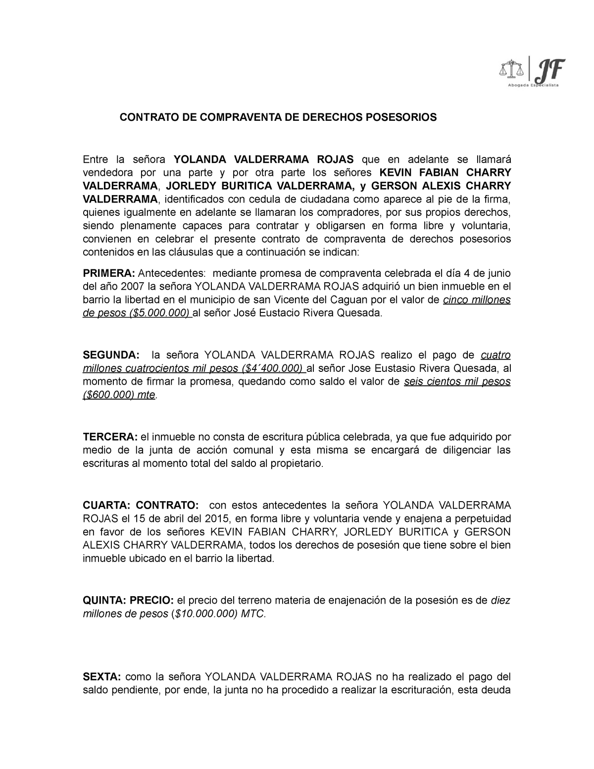 Contrato DE Compraventa DE Derechos Posesorios alexis - CONTRATO DE  COMPRAVENTA DE DERECHOS - Studocu