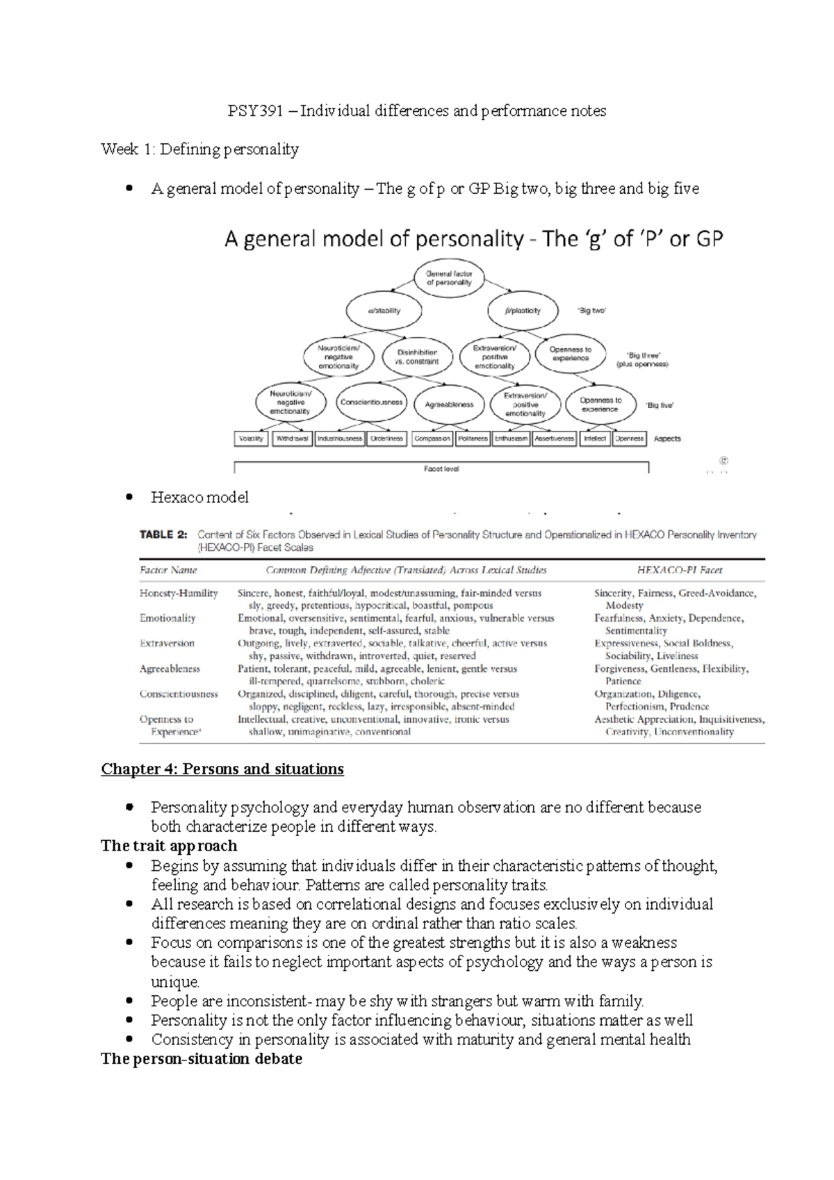 PSY391 reading notes - PSY391 – Individual differences and performance ...
