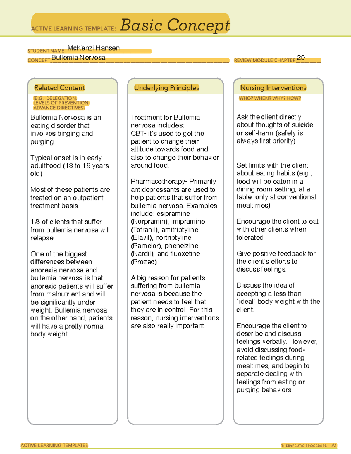 Assessment B #4 - ACTIVE LEARNING TEMPLATES THERAPEUTIC PROCEDURE A ...