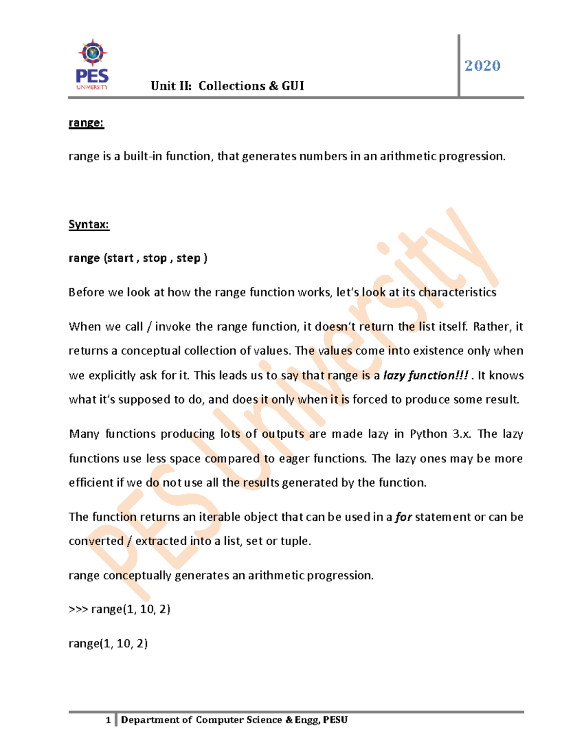 2 for range 20210125100542 - Unit II: Collections & GUI range: range is ...