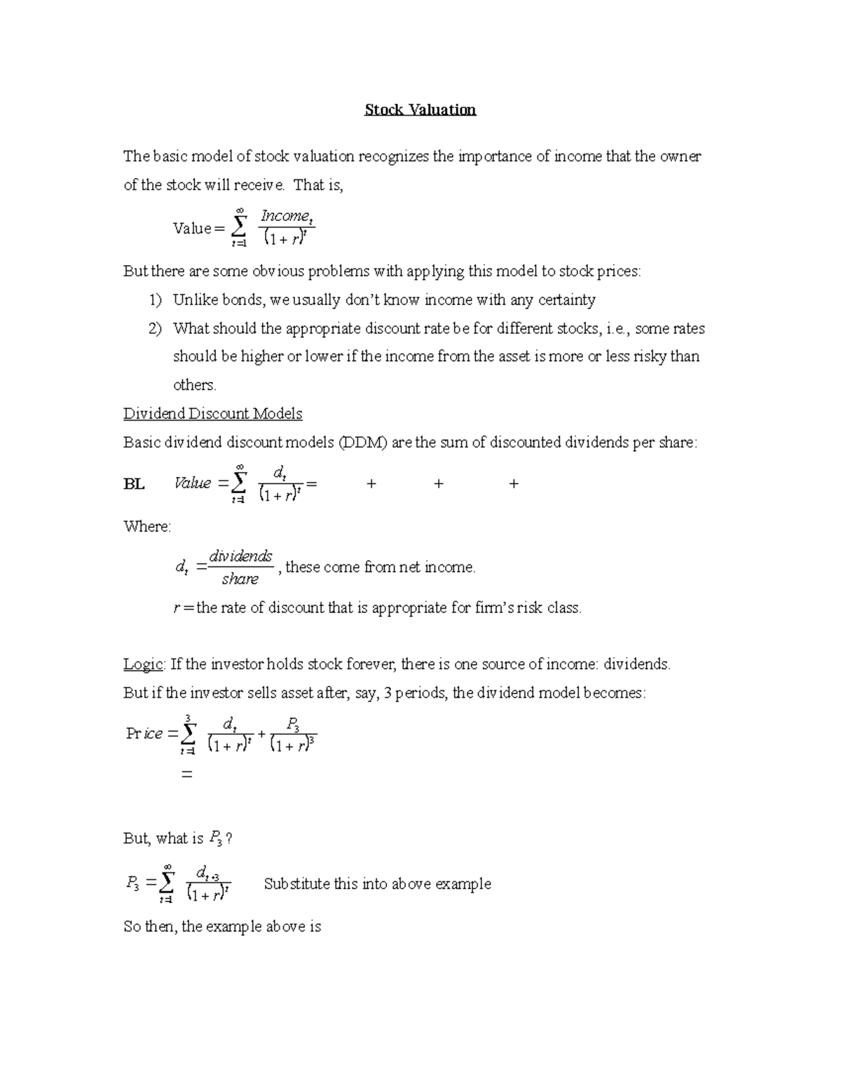 Stock Valuation Students-1 - Stock Valuation The basic model of stock ...