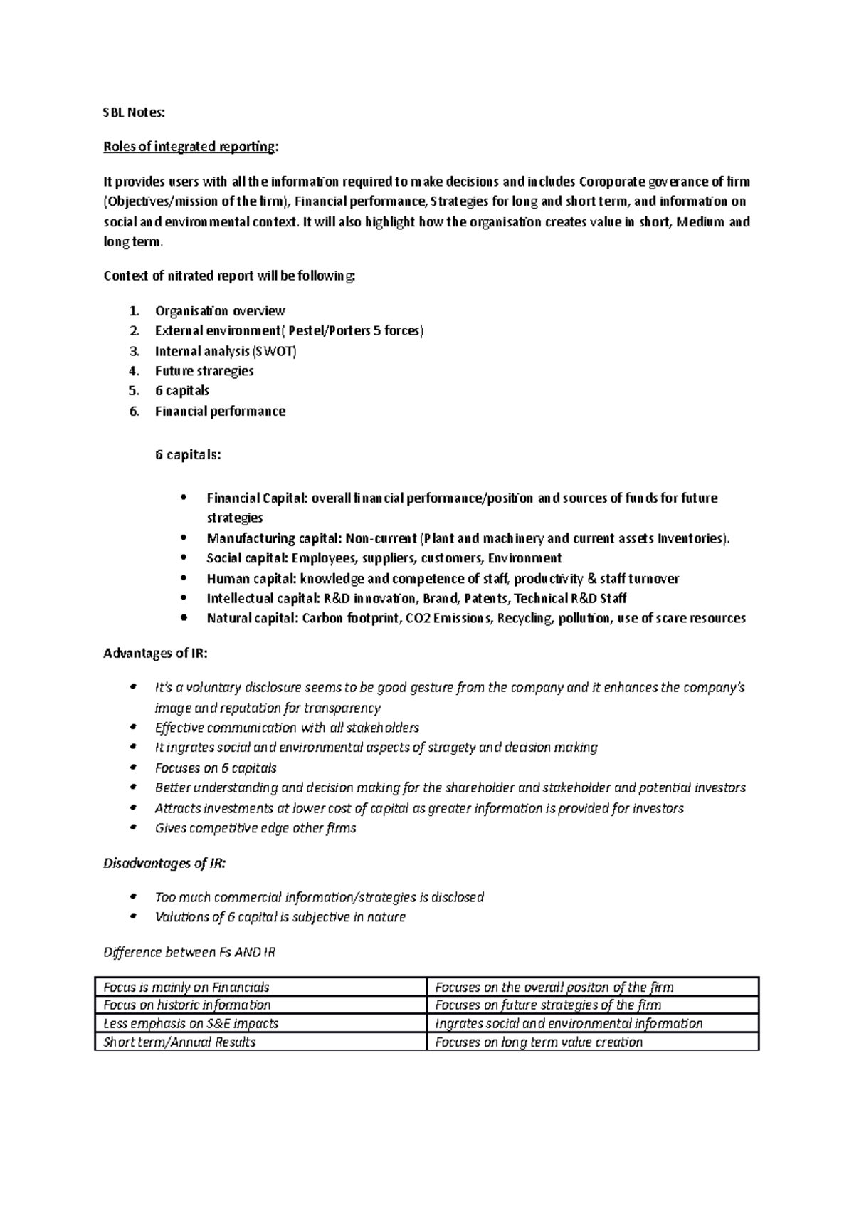 SBL Notes for Dec EXAM - SBL Notes: Roles of integrated reporting : It ...