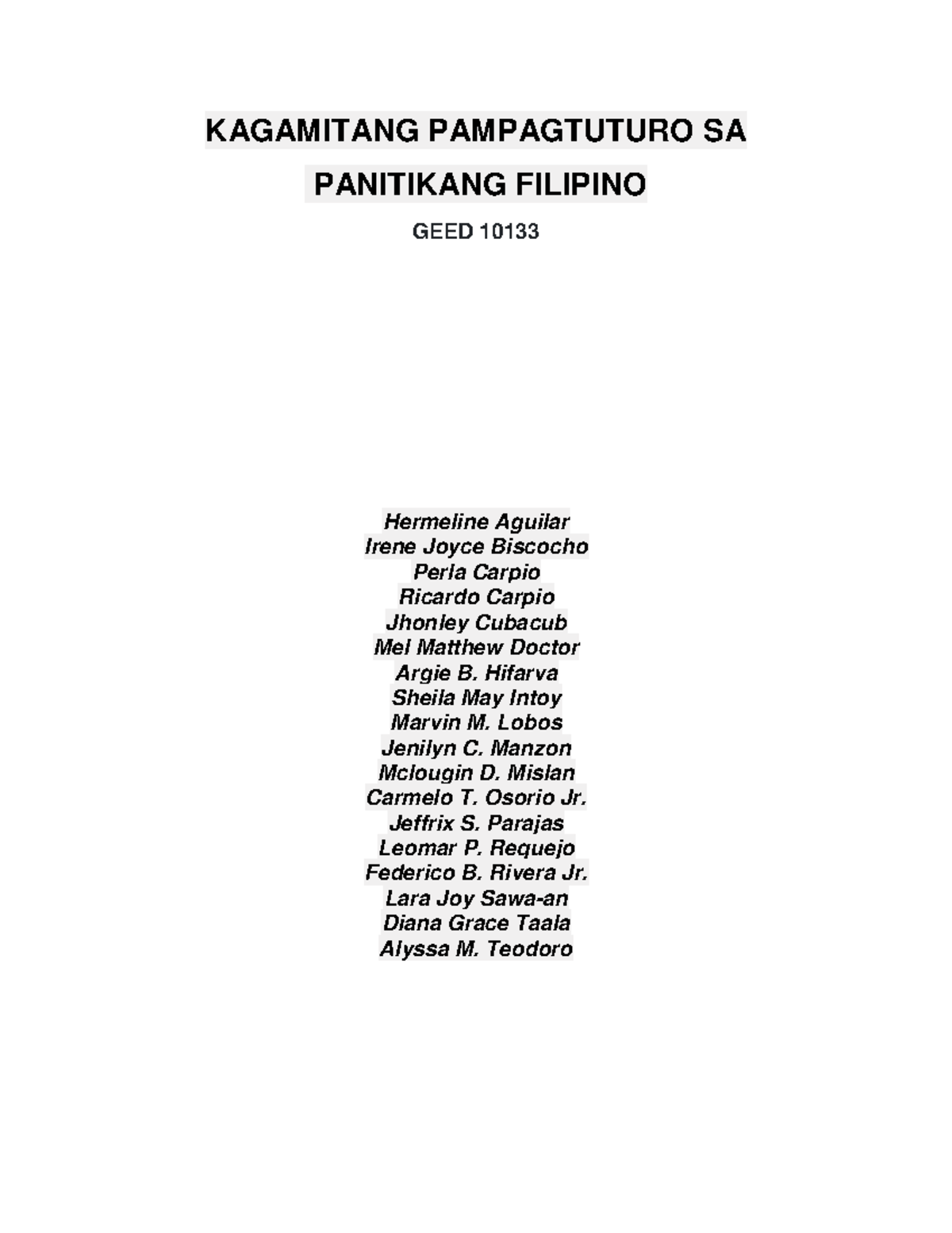 GEED10133-Panitikang-Filipino - KAGAMITANG PAMPAGTUTURO SA PANITIKANG ...