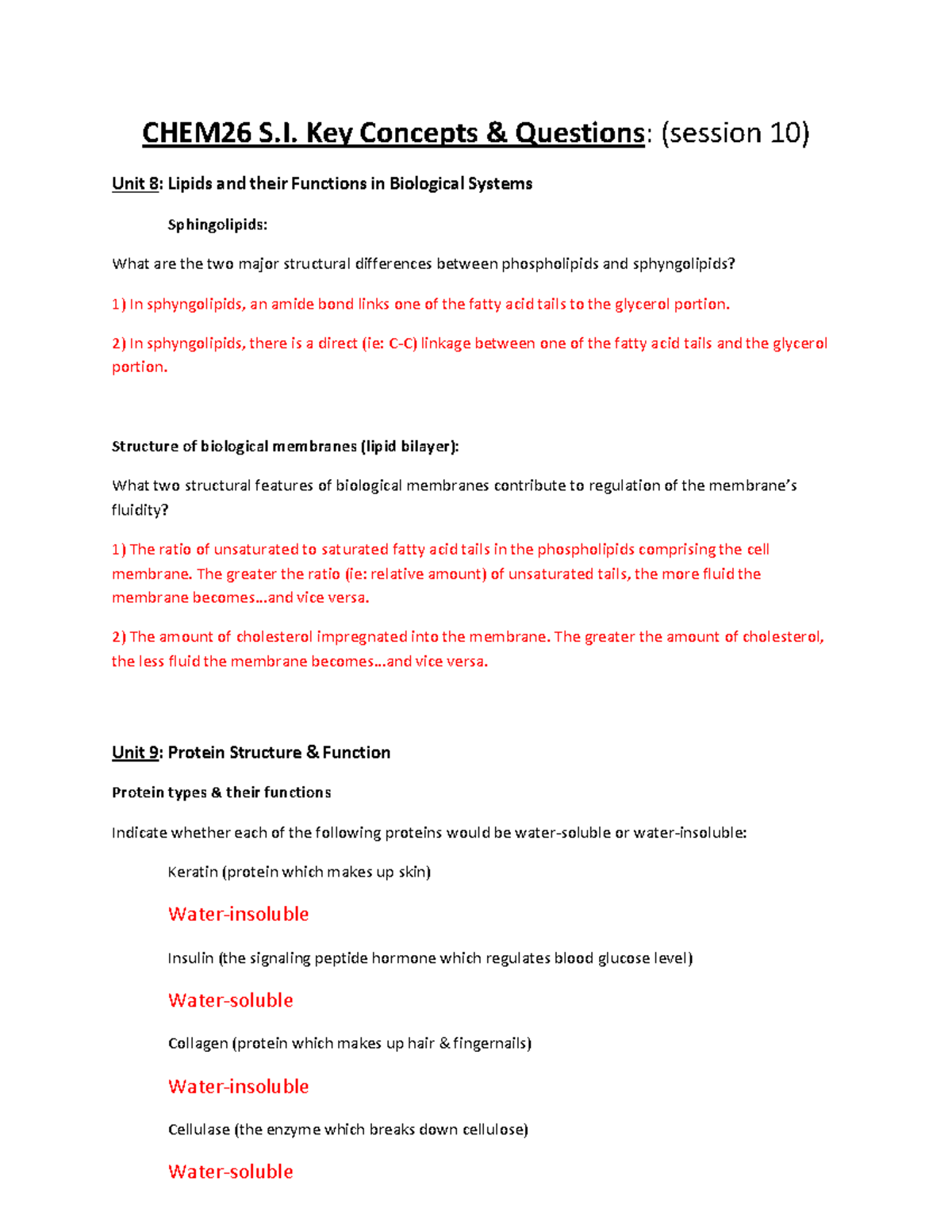SI10 - Supplemental Instruction 10 - CHEM26 S. Key Concepts & Questions ...