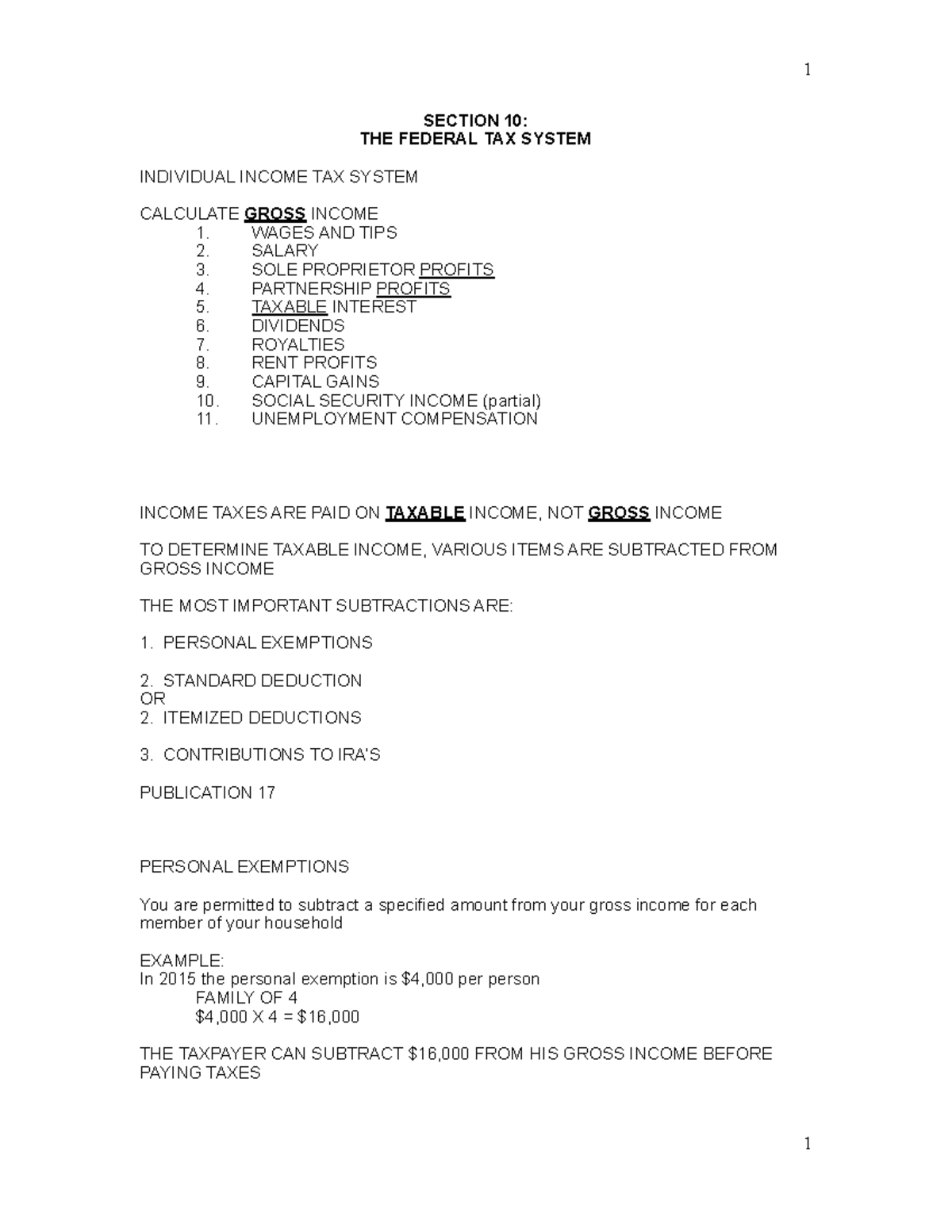 Lecture 10 The Tax System !1 SECTION 10 THE FEDERAL TAX SYSTEM