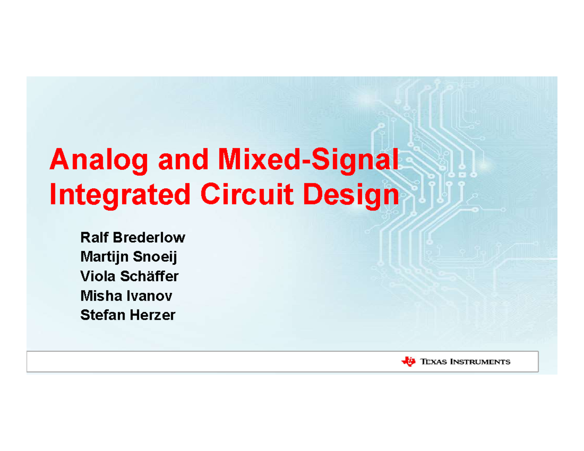 Analog Integrated Circuit Design lecture 5 Analog and MixedSignal