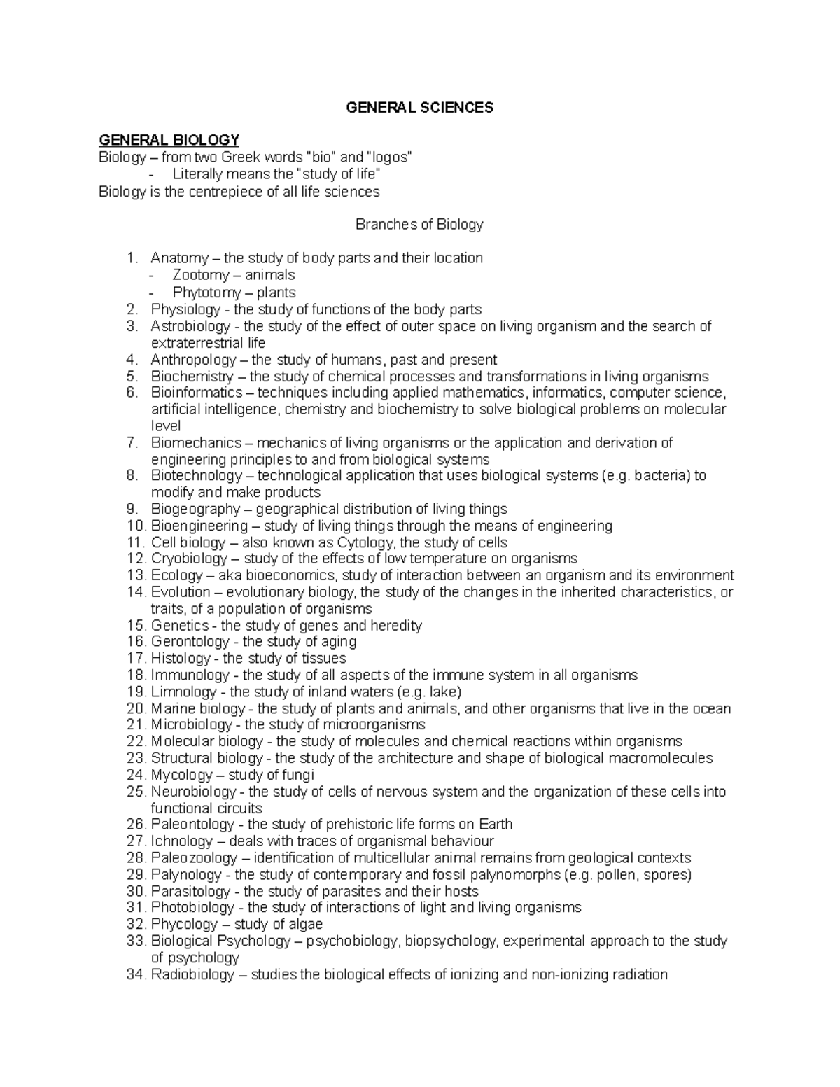 Final- Notes- General- Sciences - GENERAL SCIENCES GENERAL BIOLOGY ...