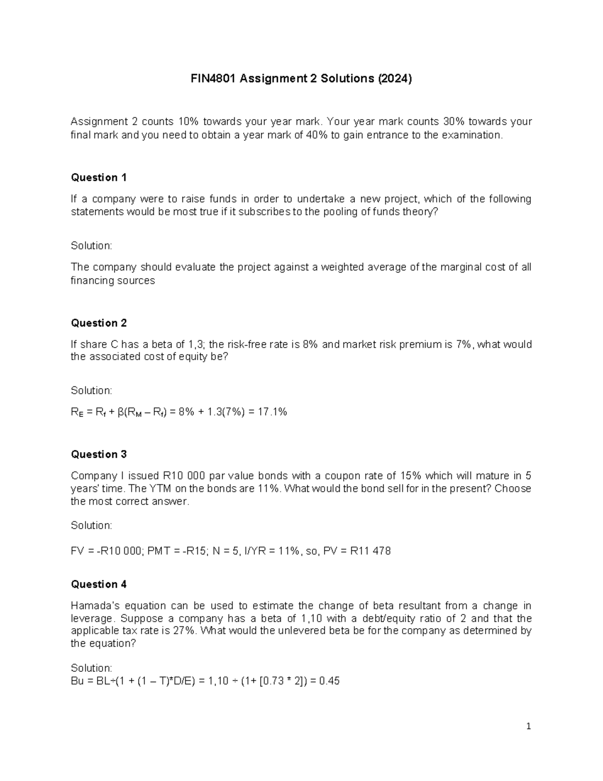 FIN4801 assignment 2 solutions my Unisa 2024 - 1 FIN4801 Assignment 2 ...
