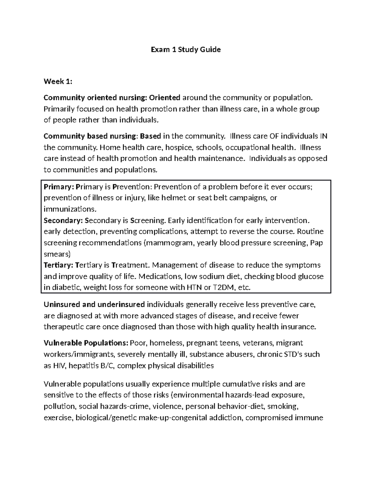 Exam 1 study guide community - Exam 1 Study Guide Week 1: Community ...