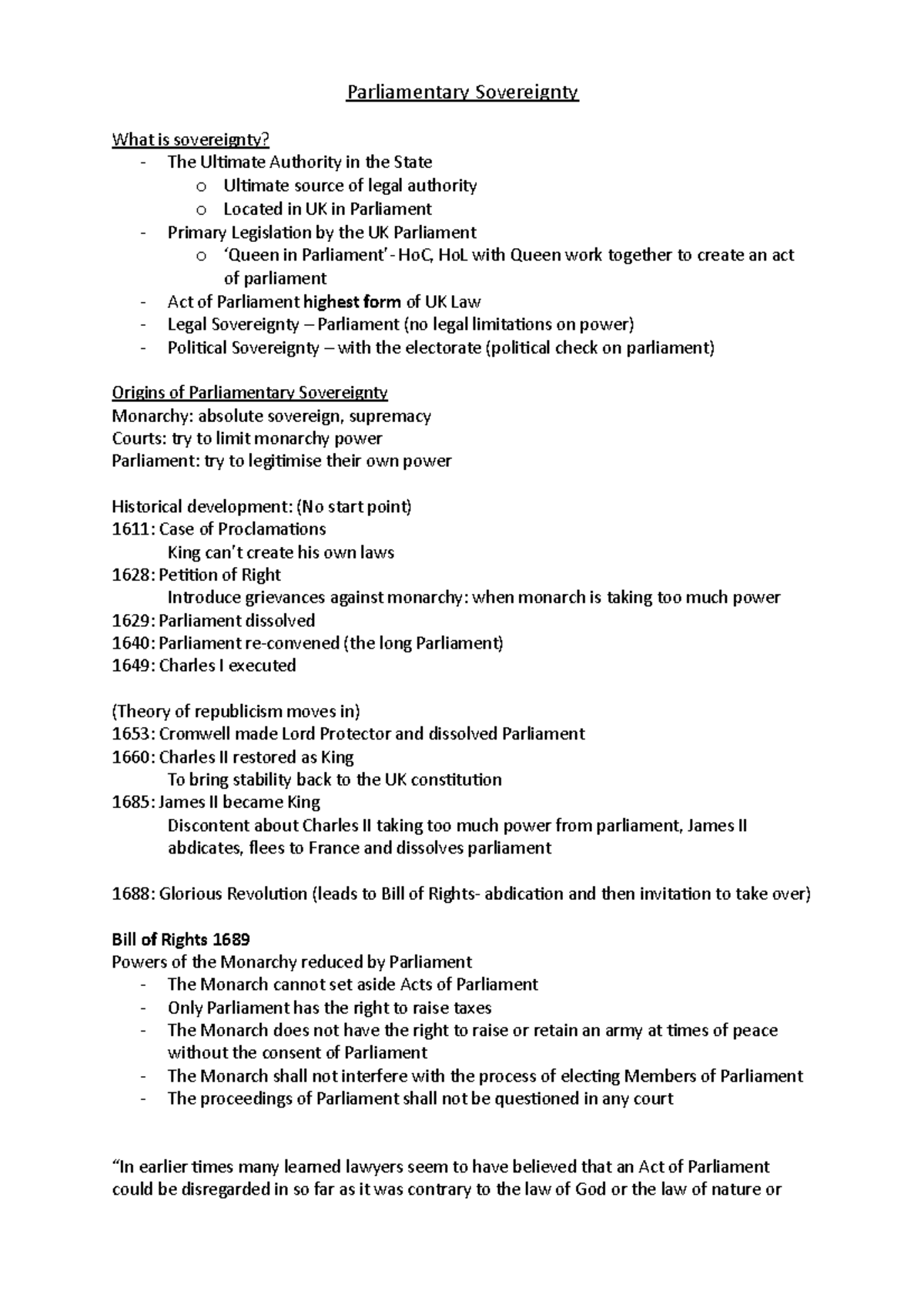 Parliamentary Sovereignty ” Lord Reid in
