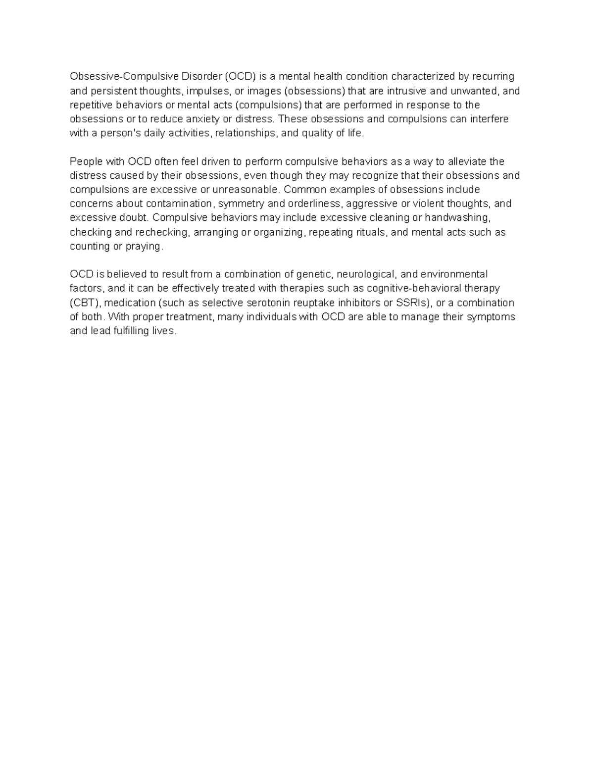 OCD - notes - Obsessive-Compulsive Disorder (OCD) is a mental health ...