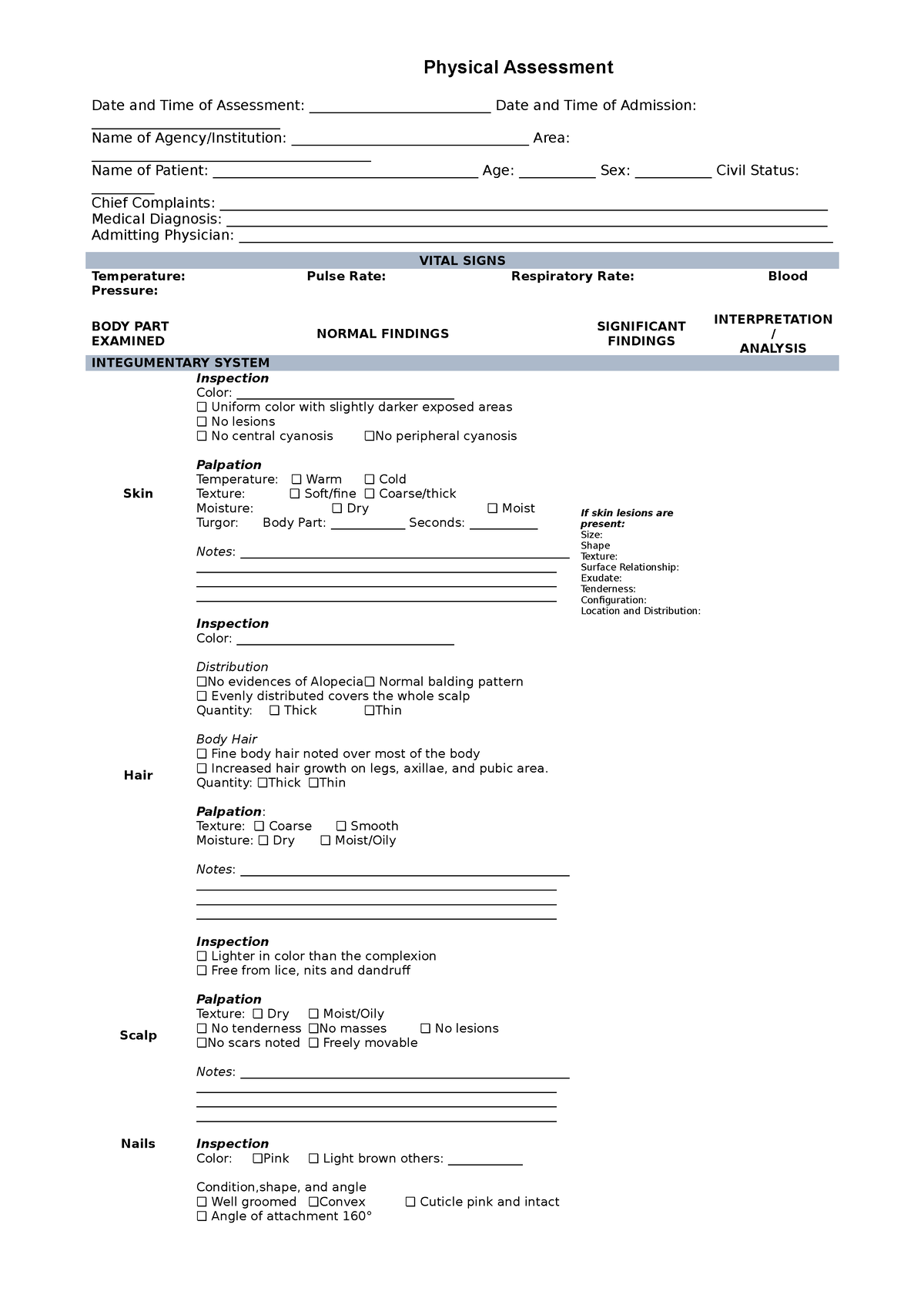 Physical Assessment Format Physical Assessment Date And Time Of   Thumb 1200 1698 