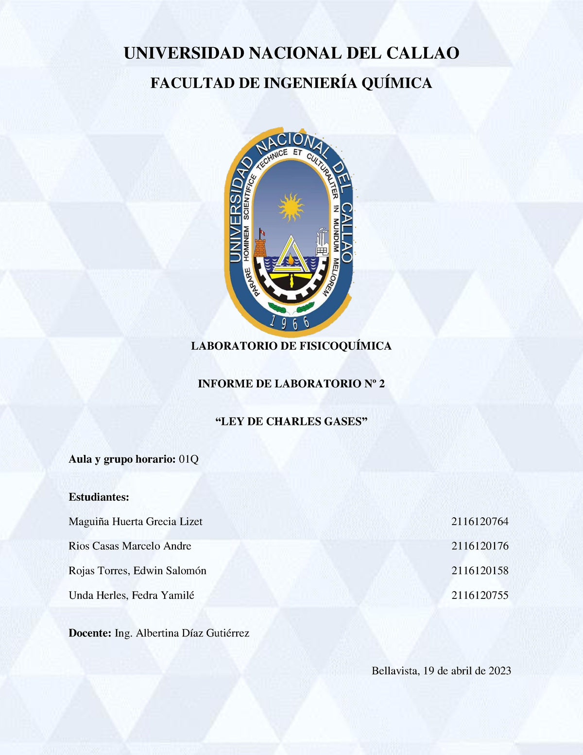 Fisicoquimica Ley De Charles Laboratorio De FisicoquÍmica Informe