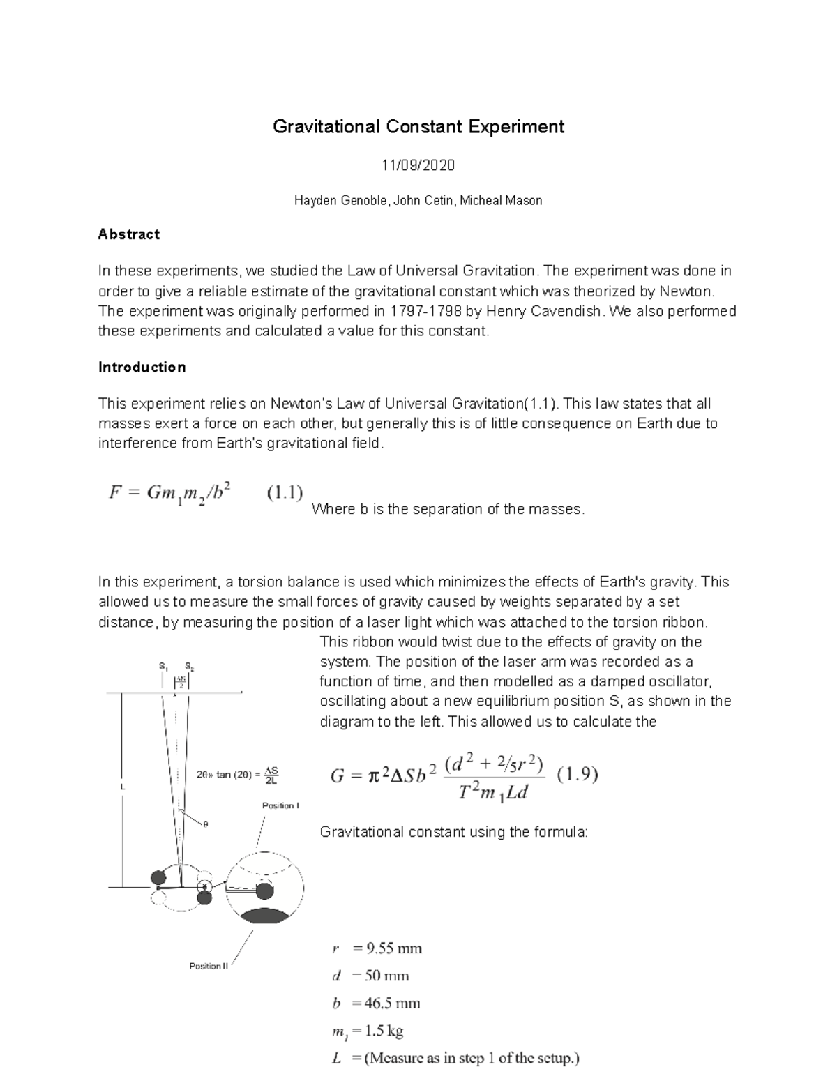 Gravitational Constant Experiment2 Gravitational Constant Experiment
