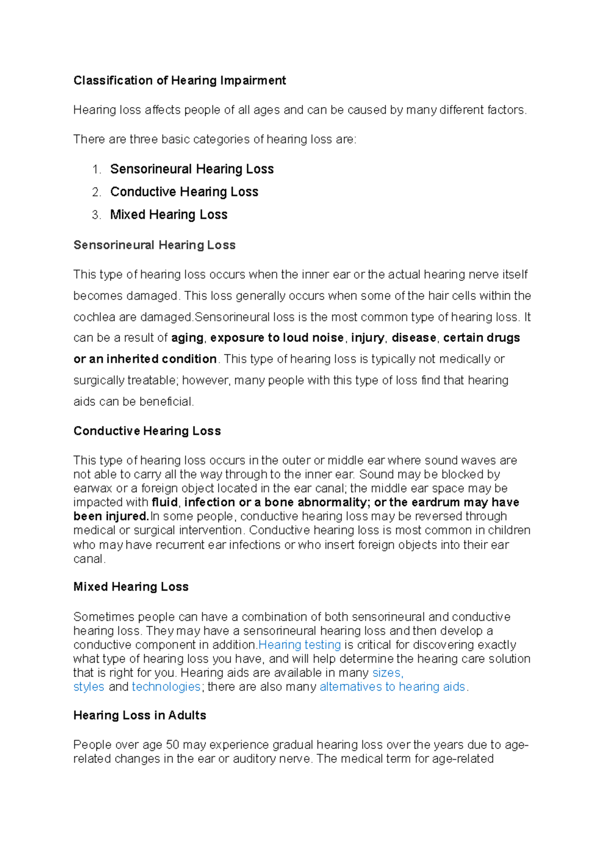 Classification of Hearing Impairment - Hospitality - Studocu